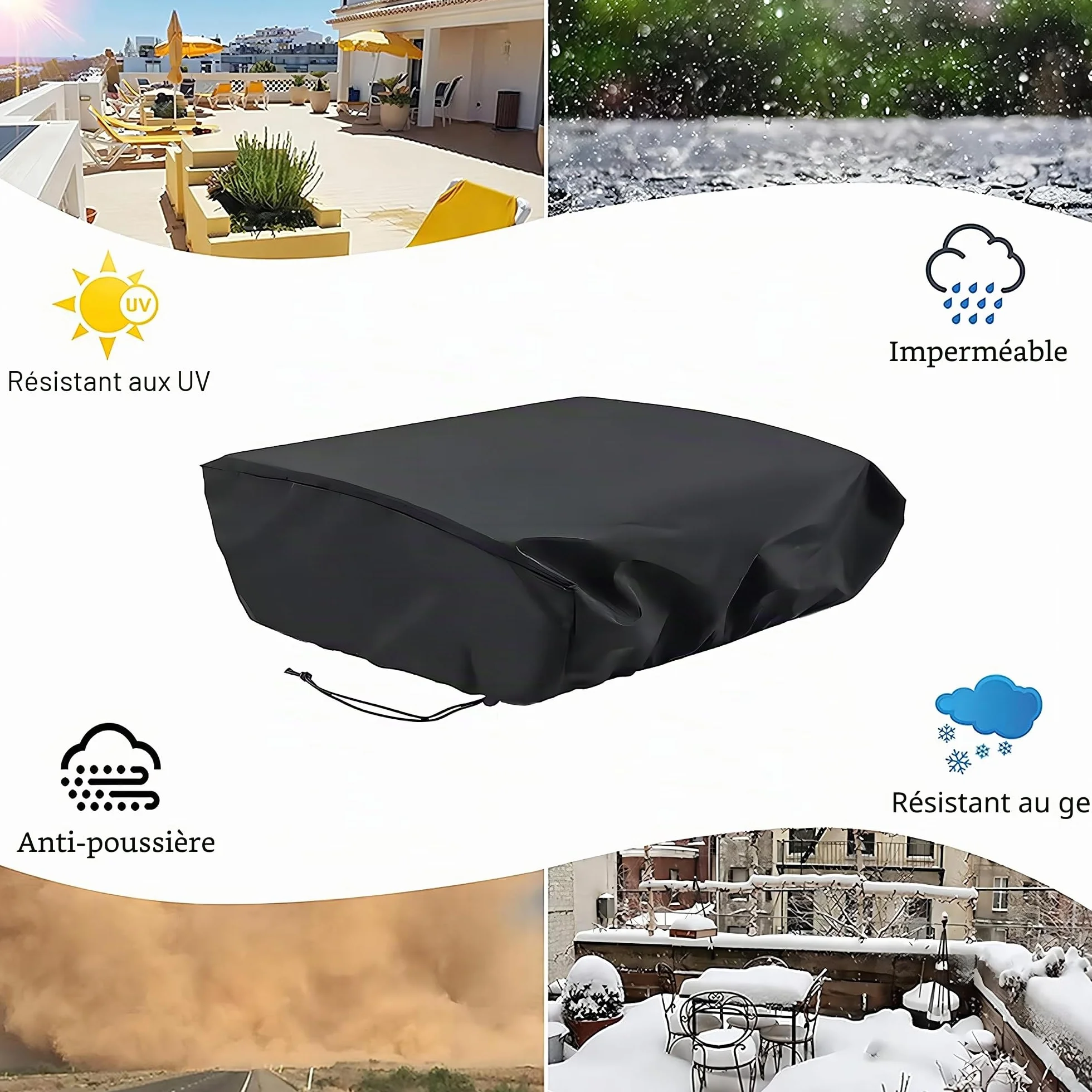 Housse de Protection pour Plancha Imperméable Anti-UV 80x60x25 cm Noir