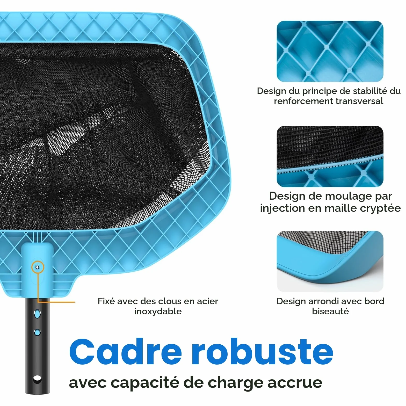 Mowend Épuisettes de Piscine Filet Fond 34 mm Sac en Filet Ramassage Feuilles Surface