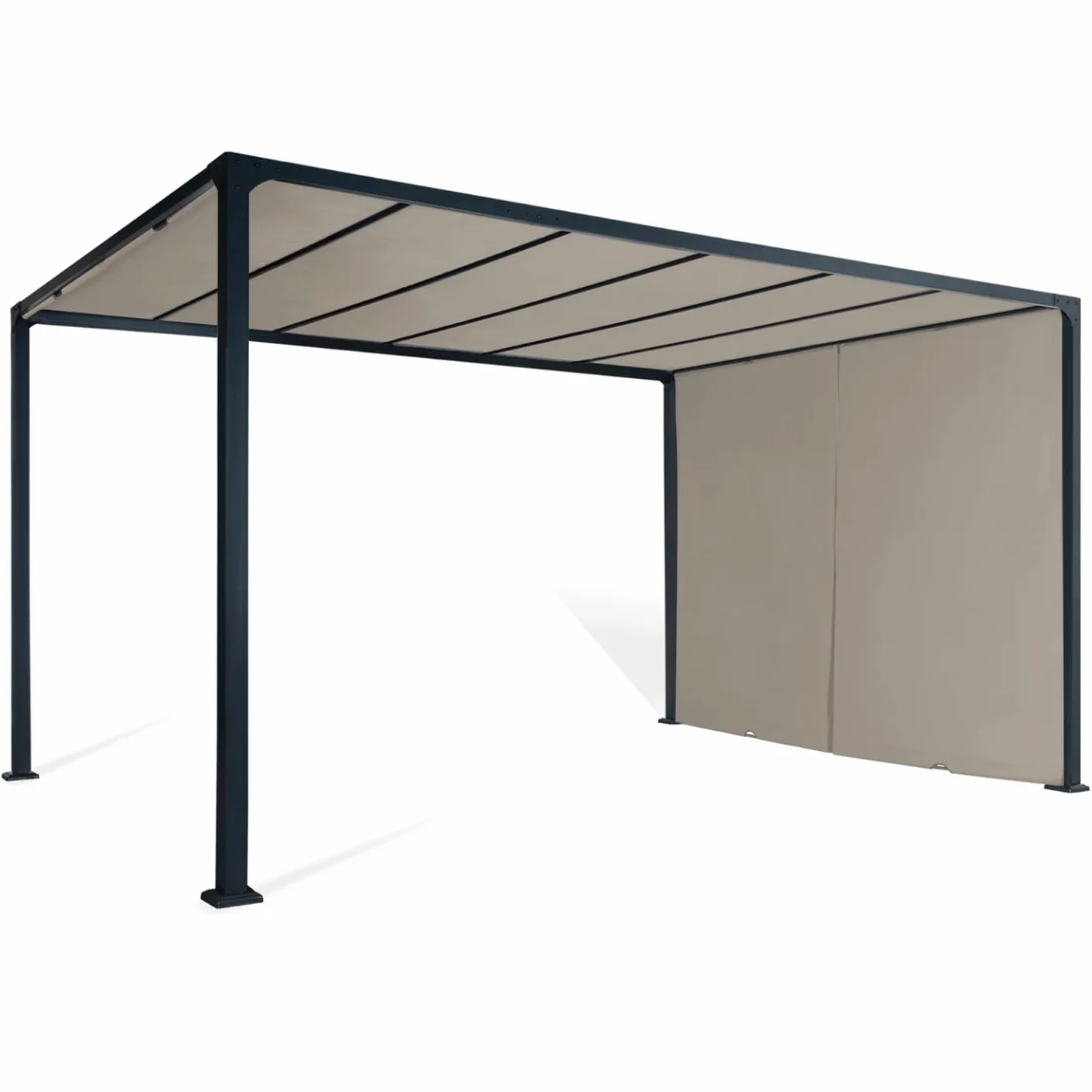 Pergola coulissante 2 pans 3x4 M belvédère Jardin Toile Taupe