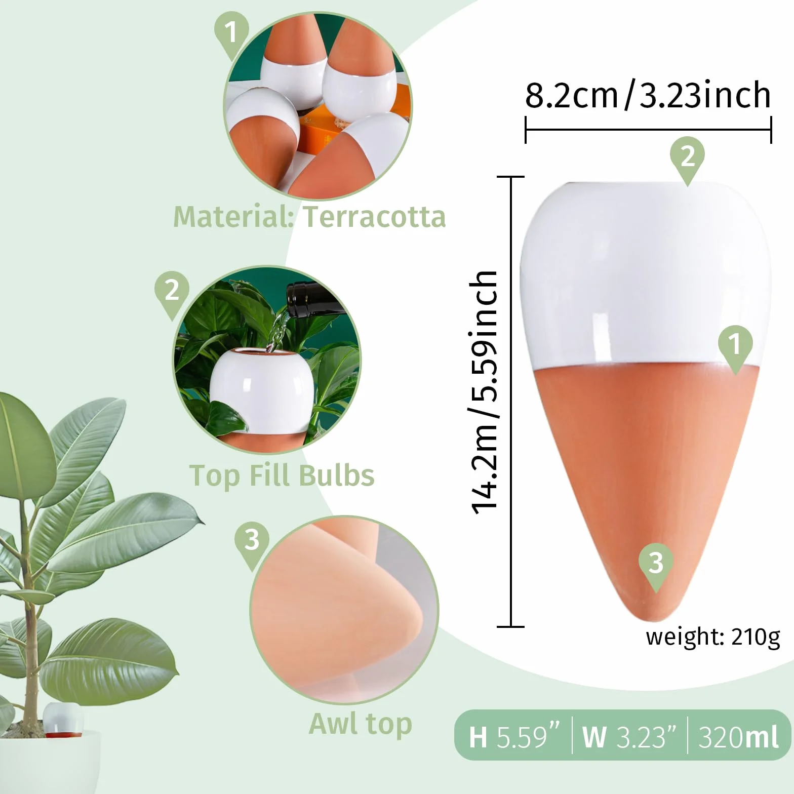 Ollas Terre Cuite à Planter, Arrosage Automatique Écologique pour Plantes Intérieur Extérieur, Système Irrigation Naturel Mini Oyas Terracotta