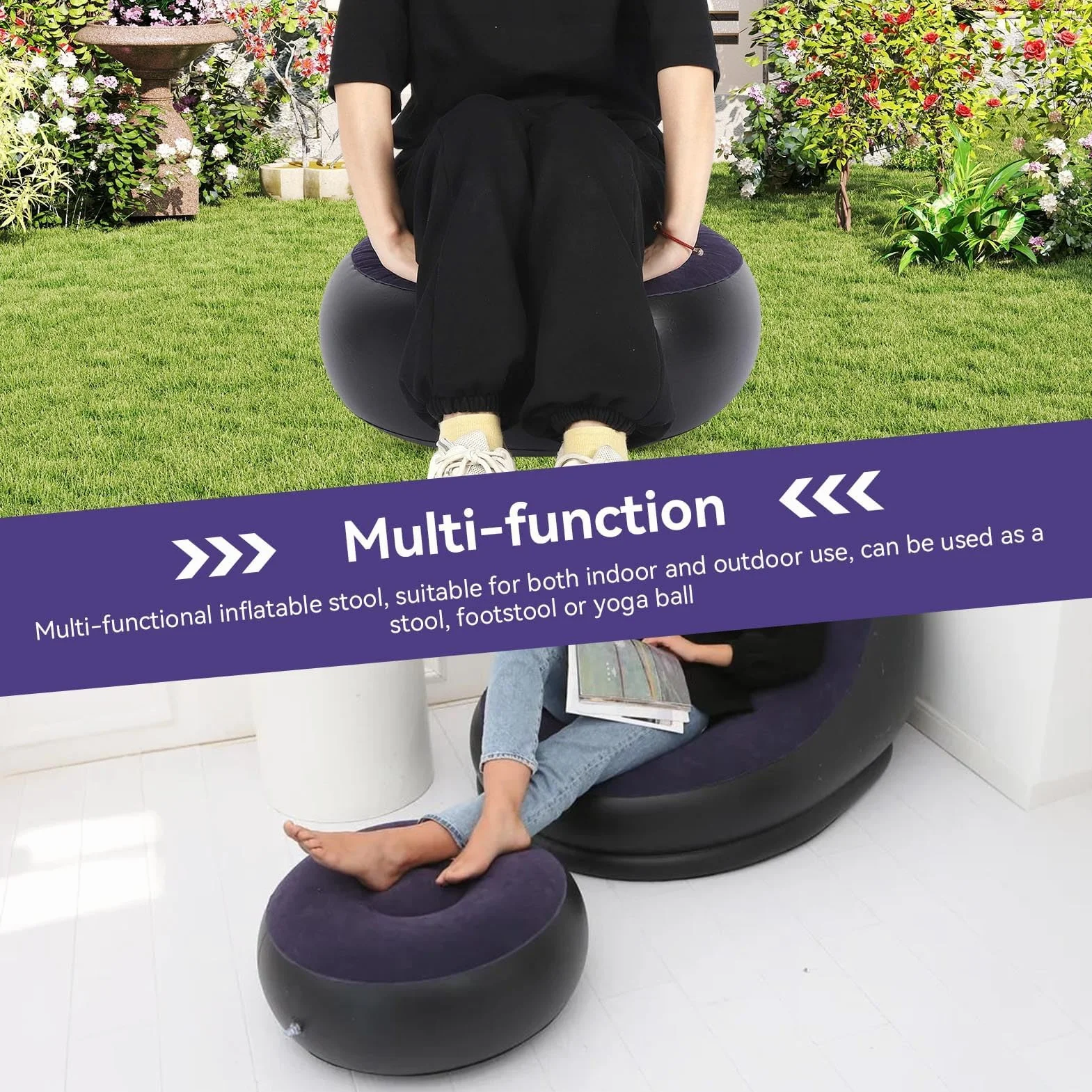 Tabouret Gonflable Multifonction en PVC Violet, Pouf Gonflable pour Camping Extérieur