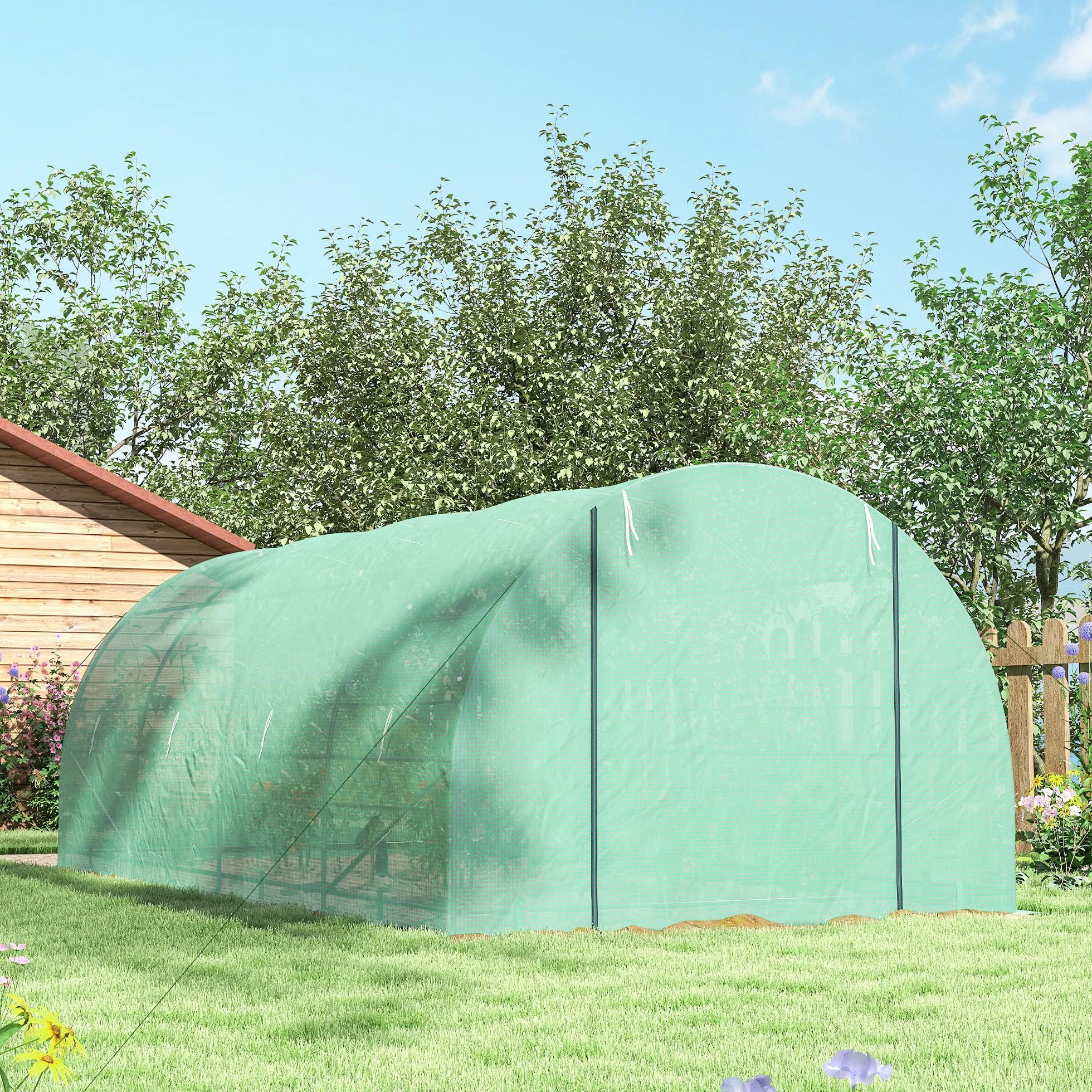 Serre de Jardin Tunnel 6L x 3l x 2H m Acier galvanisé renforcé 2,5 cm 8 fenêtres 1 Porte Vert