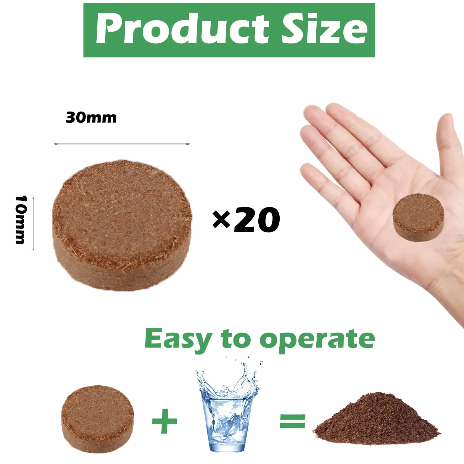 Fibre de Coco pour Plante, 20 PCS Bloc de Nutrition pour Semis, Pastille de Tourbe, Terreau Compressée pour Cultiver Fruits, Légumes, Fleurs