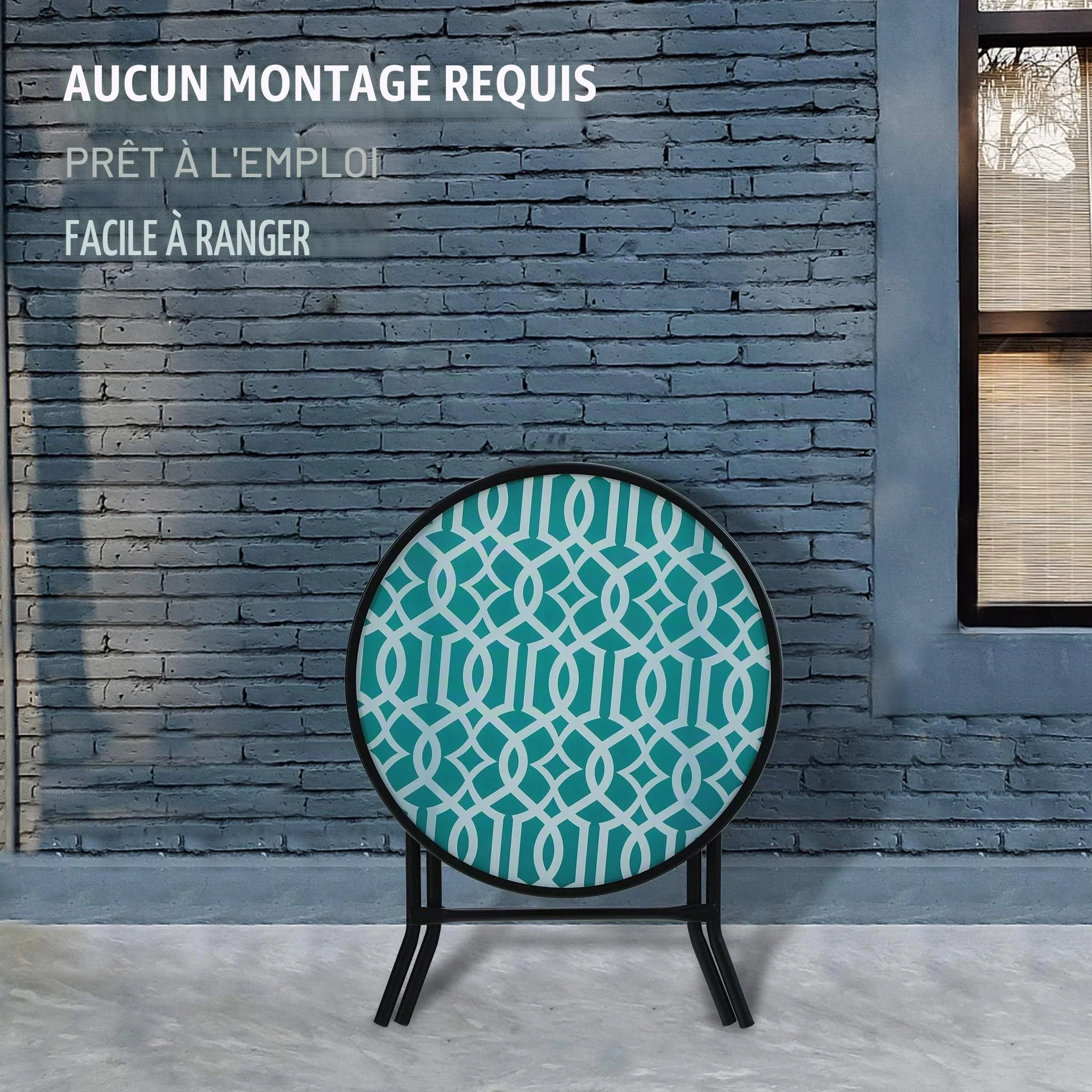 PHI VILLA Table d'appoint Ronde Pliable Verre Métal Petite Table de Balcon résistante aux intempéries