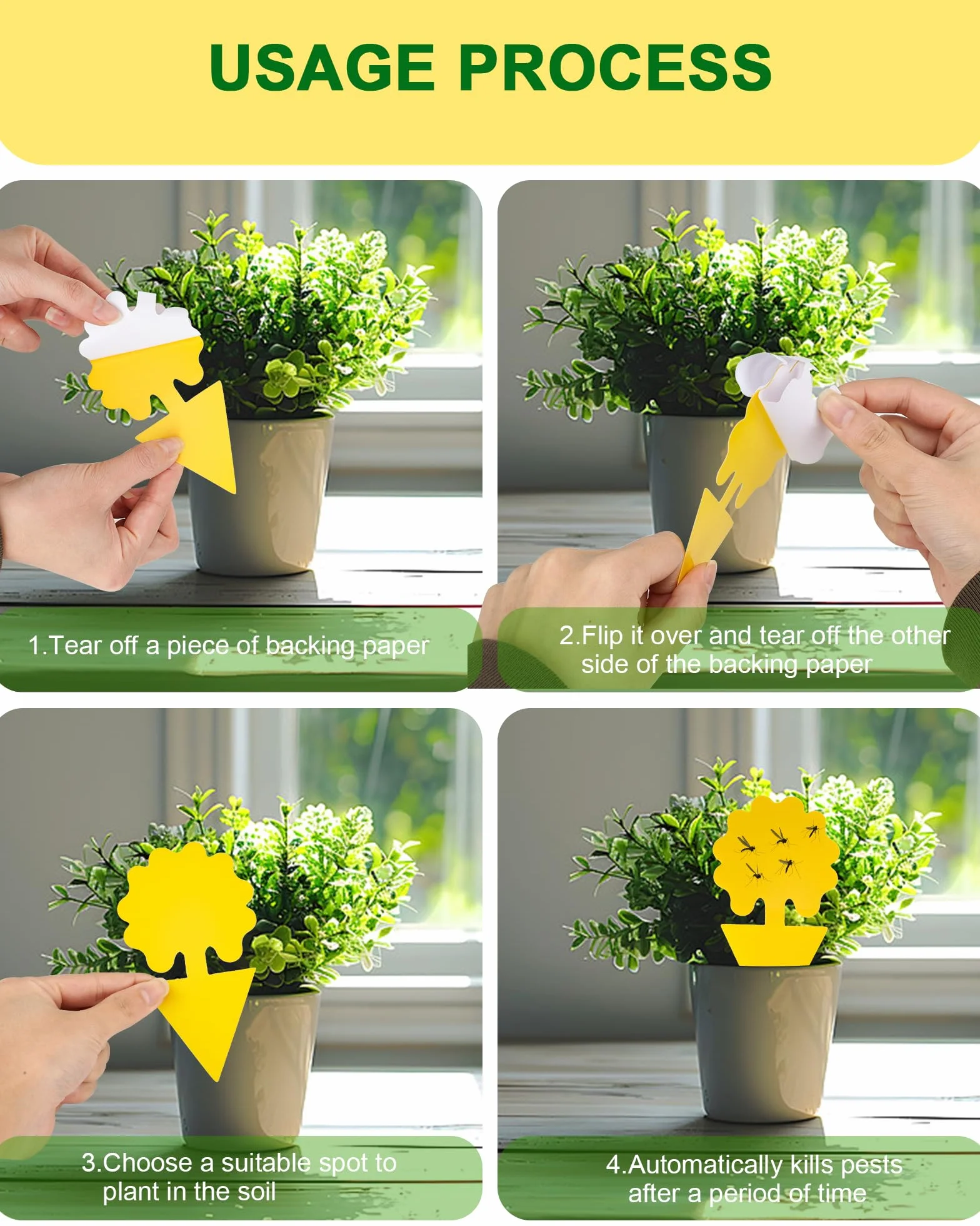 Pièges à Insectes Double-Face Étanche Jaunes, Anti Moucherons Intérieur, 30 Pcs