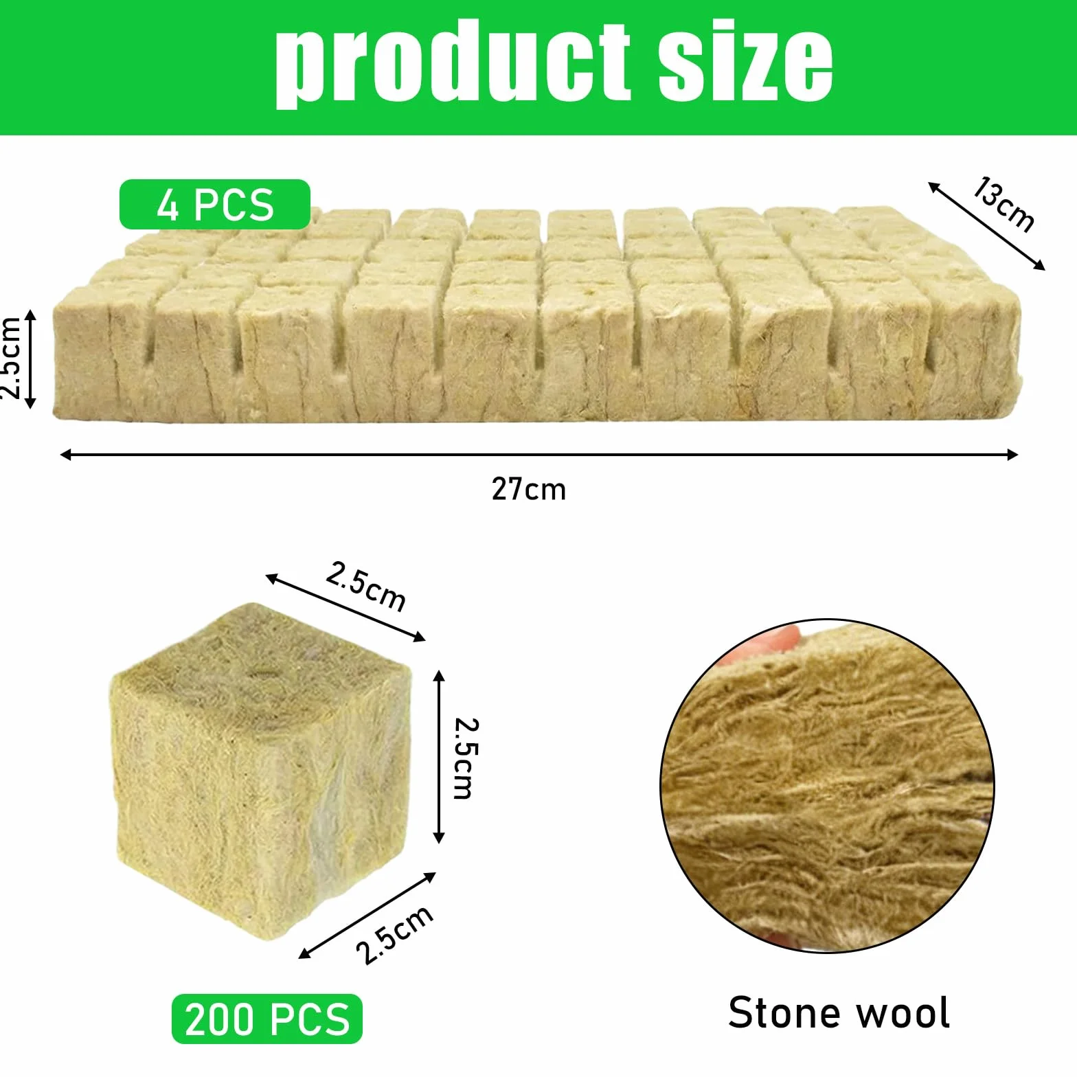 Rockwool Cube Lot de 200 cubes de laine de roche 25 x 25 x 25 mm Tapis de culture pour clonage
