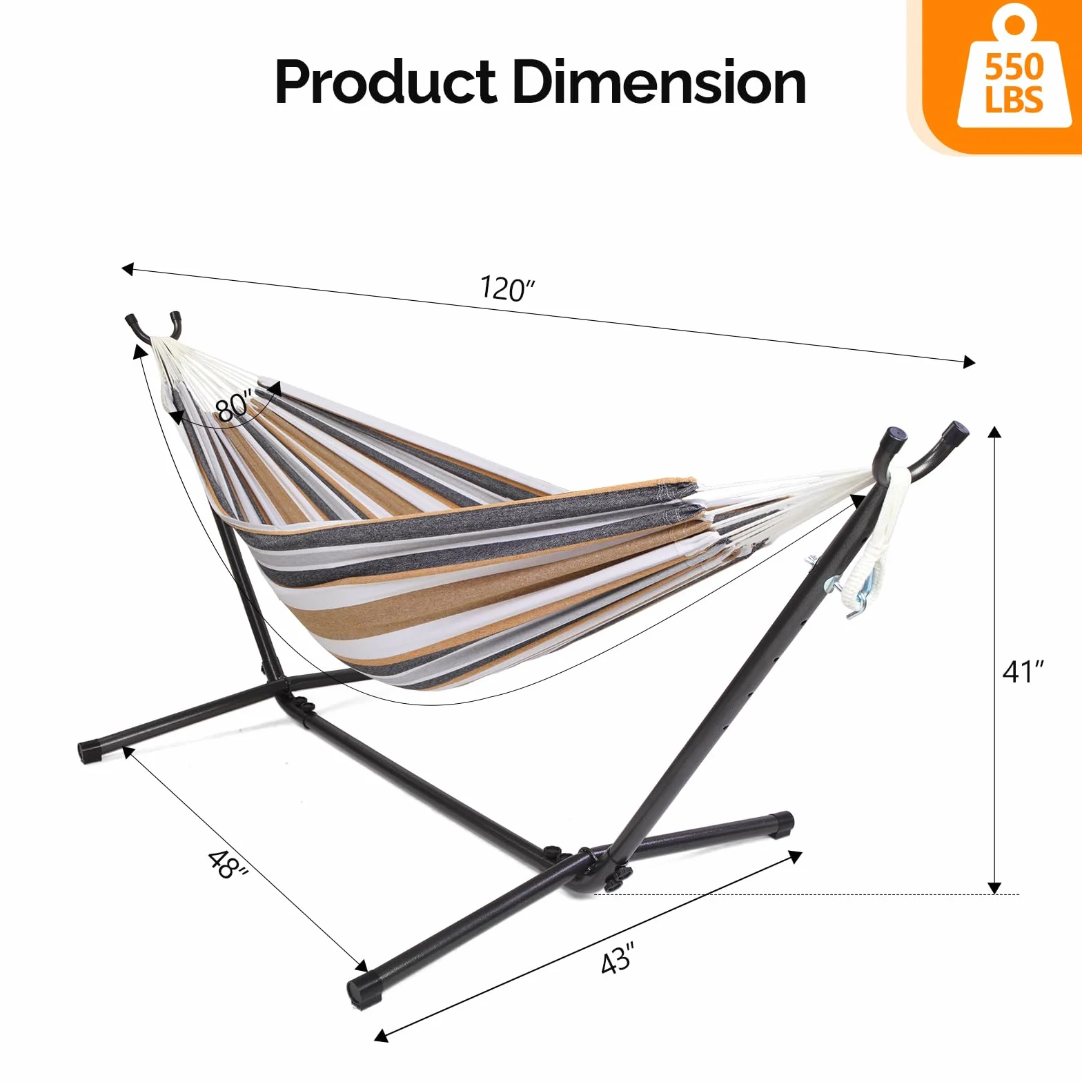 Bonnlo Hamac sur Pied Pliable avec Support Acier 150 kg Jardin Terrasse Balcon Marron 300x120x100 cm