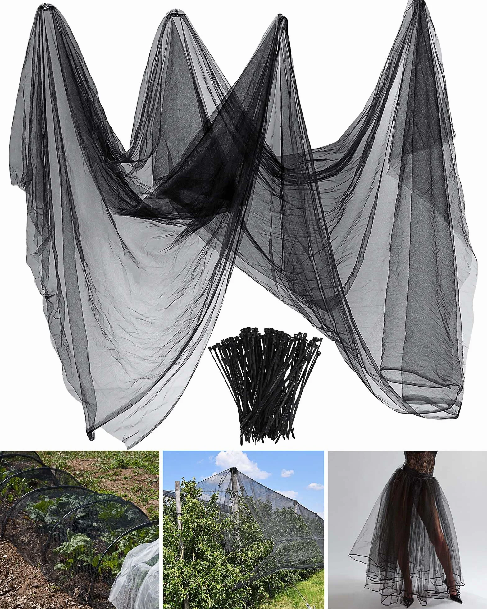 Zonon Moustiquaire de Jardin Filet Protection Mouches Oiseaux 3 x 4 m Noir