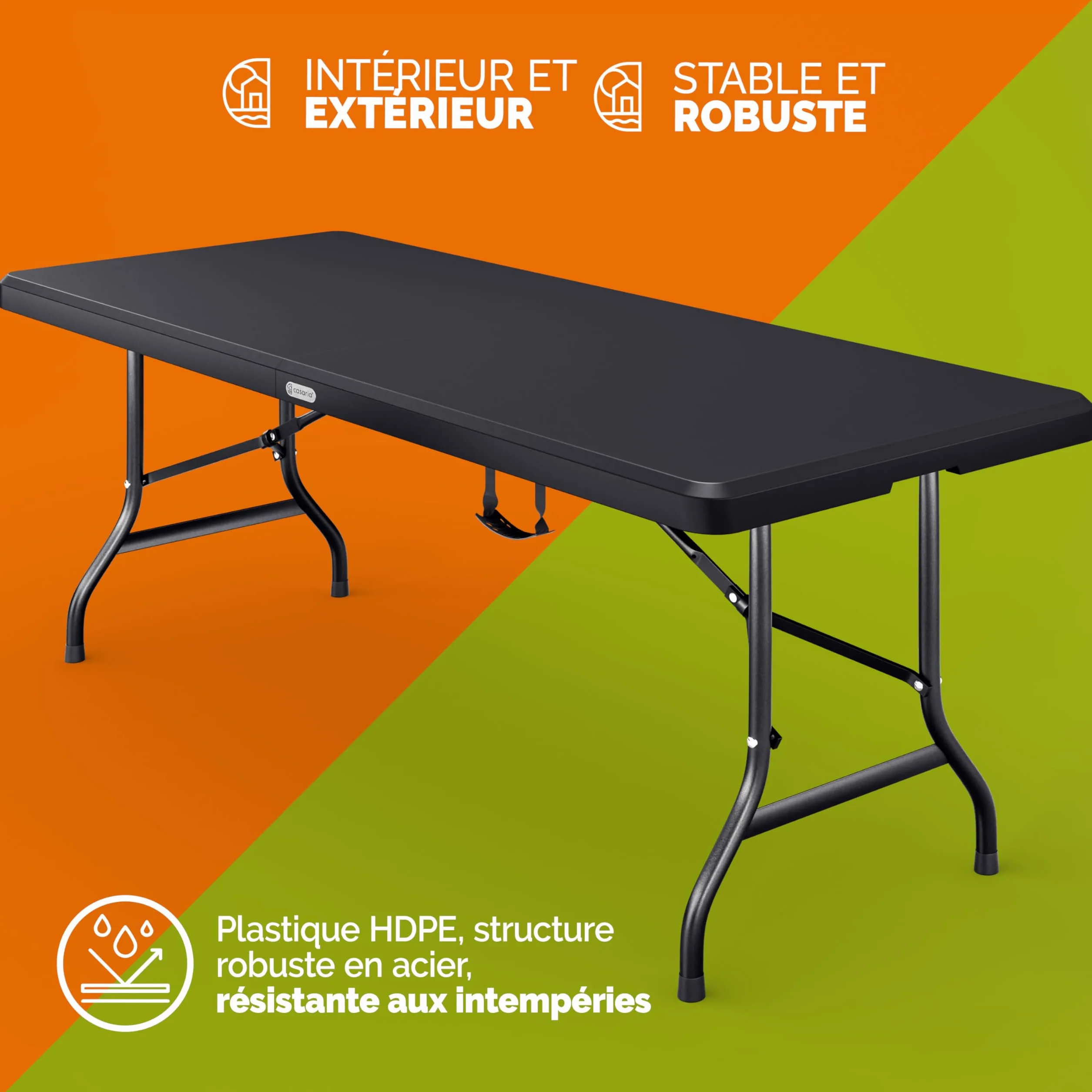 Casaria Table de Camping Pliante Plastique 183x75x73cm 8 Personnes Anthracite