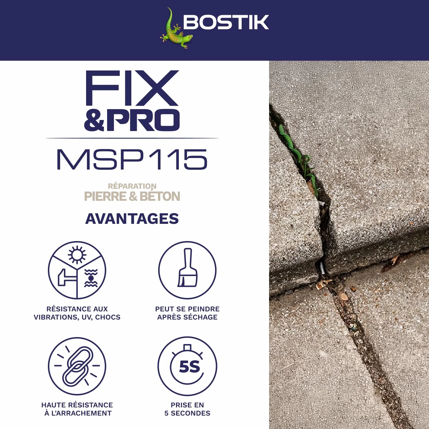 Bostik FIX&PRO MSP 115 – Ton Pierre – Mastic Colle et Joint Pierre Et Beton – Intérieur/Extérieur – Réparation de Pierre, Béton, Ciment, Brique ... – MS Polymère – 290 ml