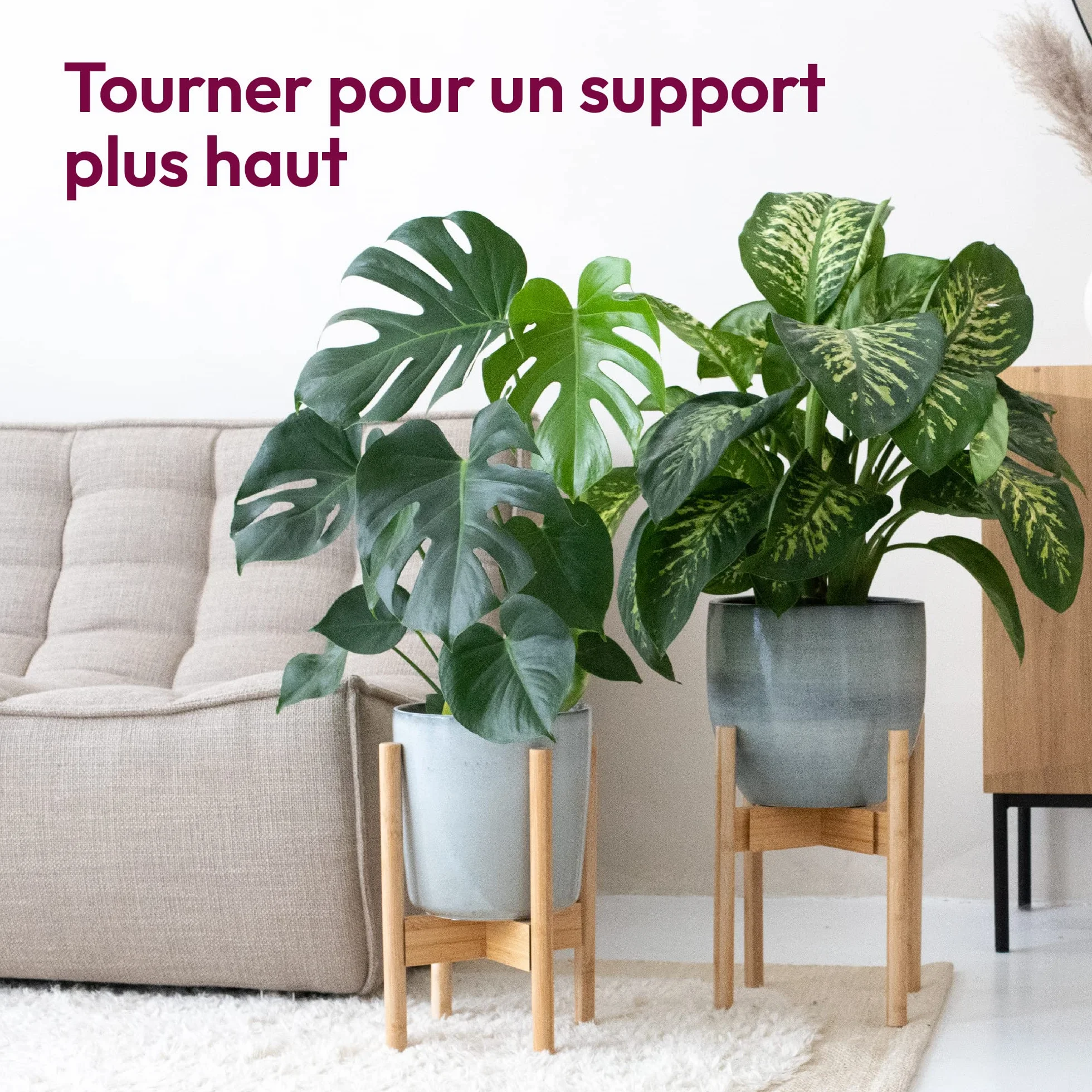 Gadgy Support pour Plantes Intérieur Bambou Réglable Ensemble 2 Pièces Pots Ø 20-30 cm Décoration Maison Moderne