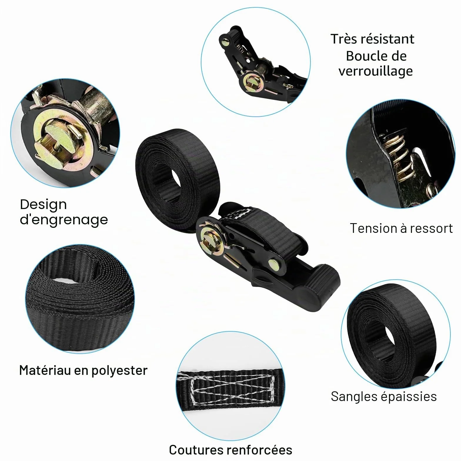 Chiluxendo 3 Pièces Sangle a Cliquet, Petite Sangle Arrimage 2.5cm X 4m, Sangles À Cliquer, Sangle Moto Remorque Sangles D'Arrimage À Cliquet, Nouvelle Sangle D'Arrimage Universelle (Noire)