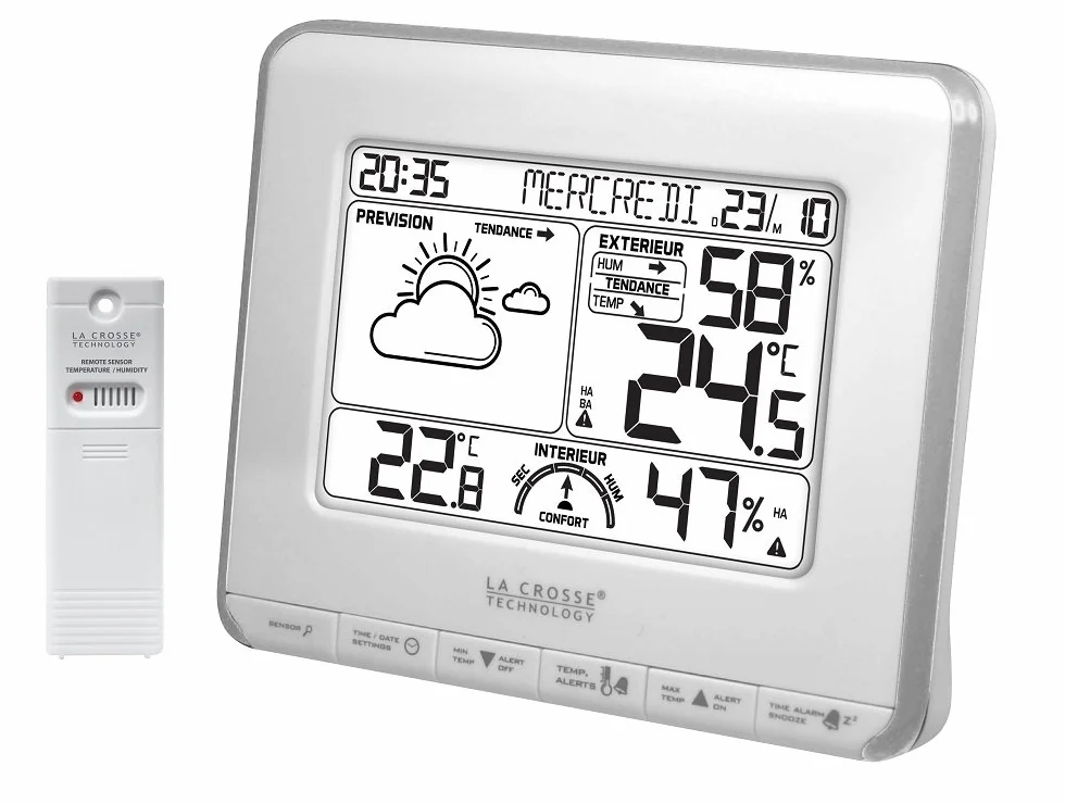 La Crosse Technology WS6818 Station Météo Indicateur de Confort Blanc Argent