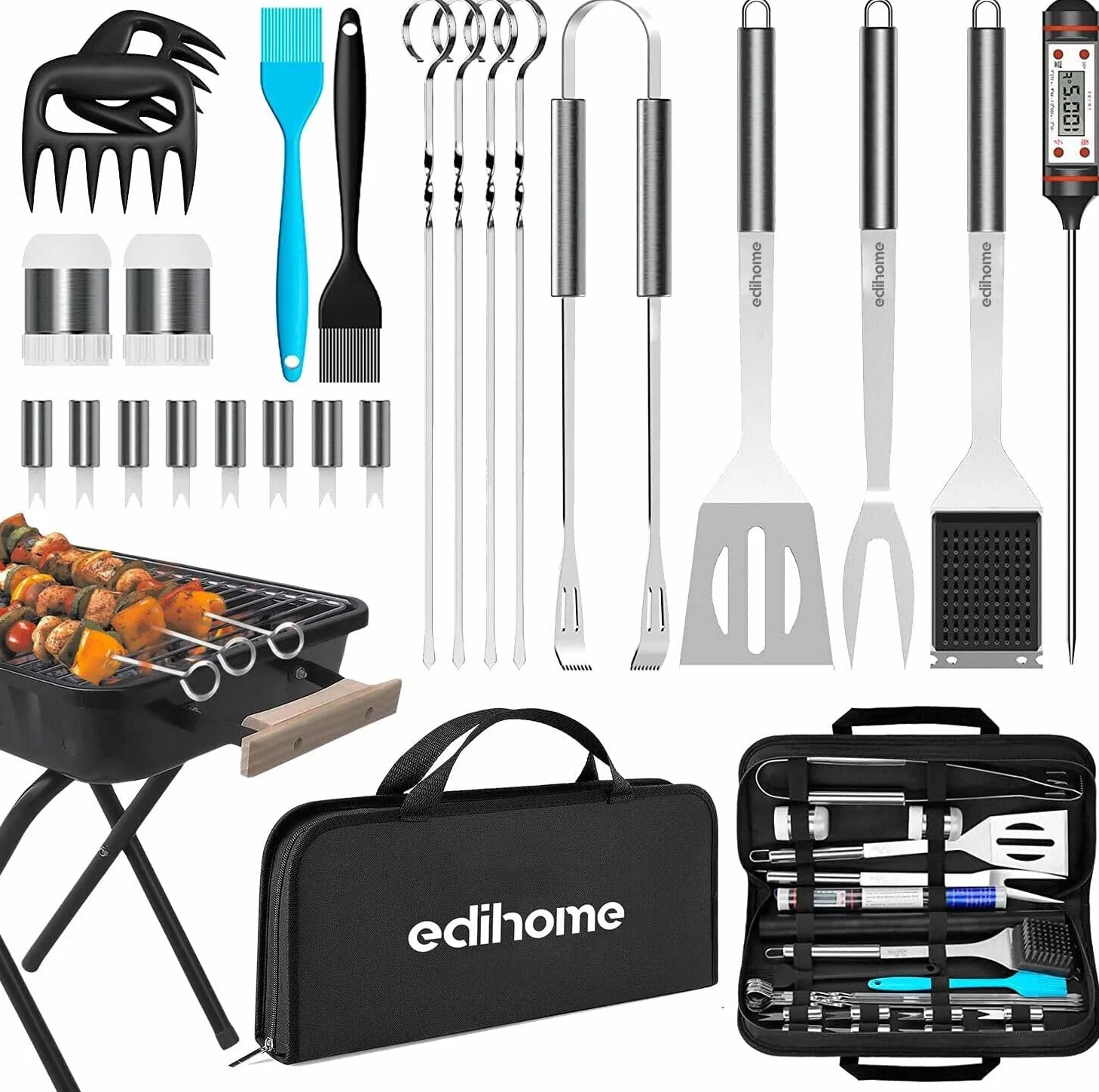 Edihome Kit Barbecue Acier Inoxydable 25 pièces Professionnel