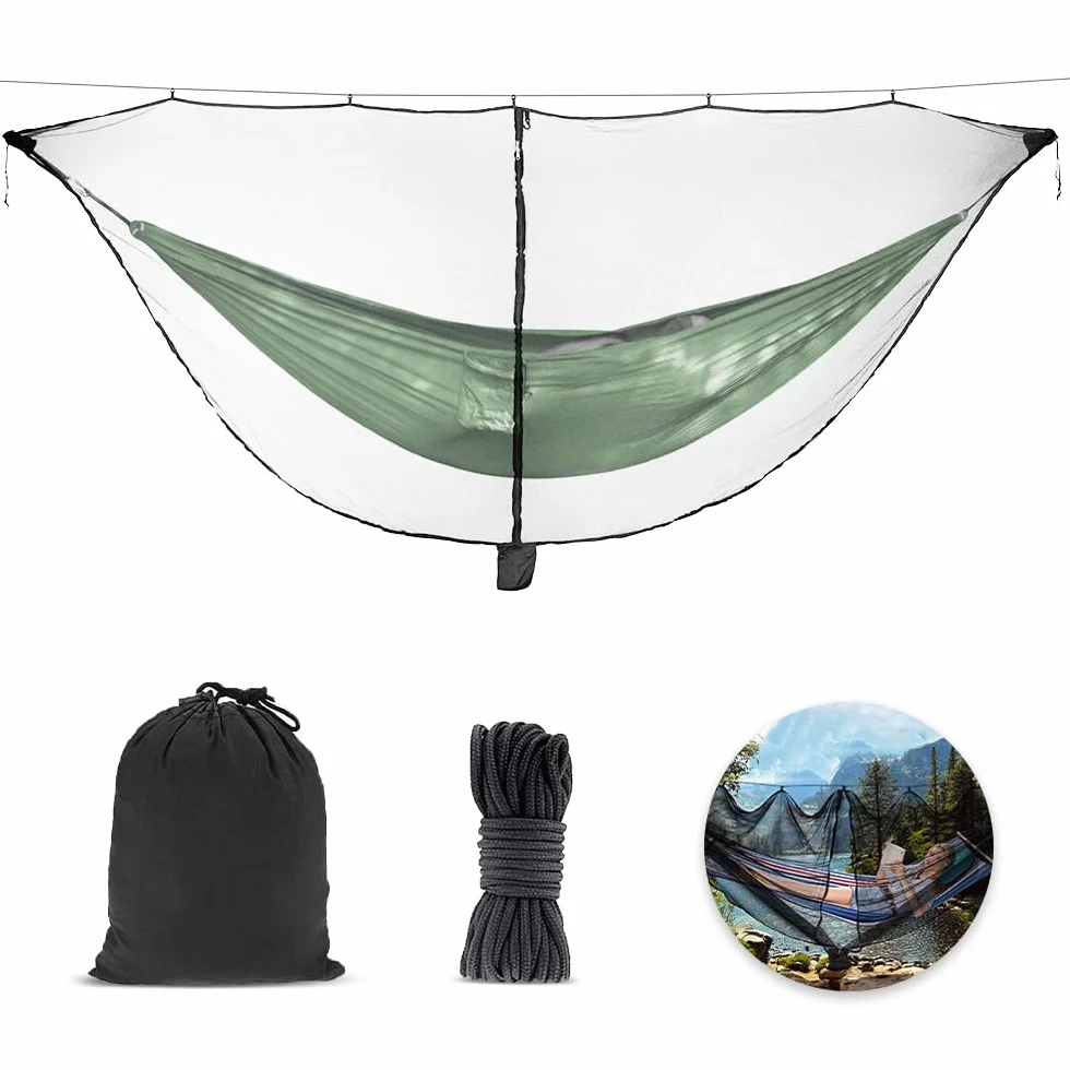Hamac de Camping avec Moustiquaire Anti-Insecte 360° Double Face Fermeture éclair Noir