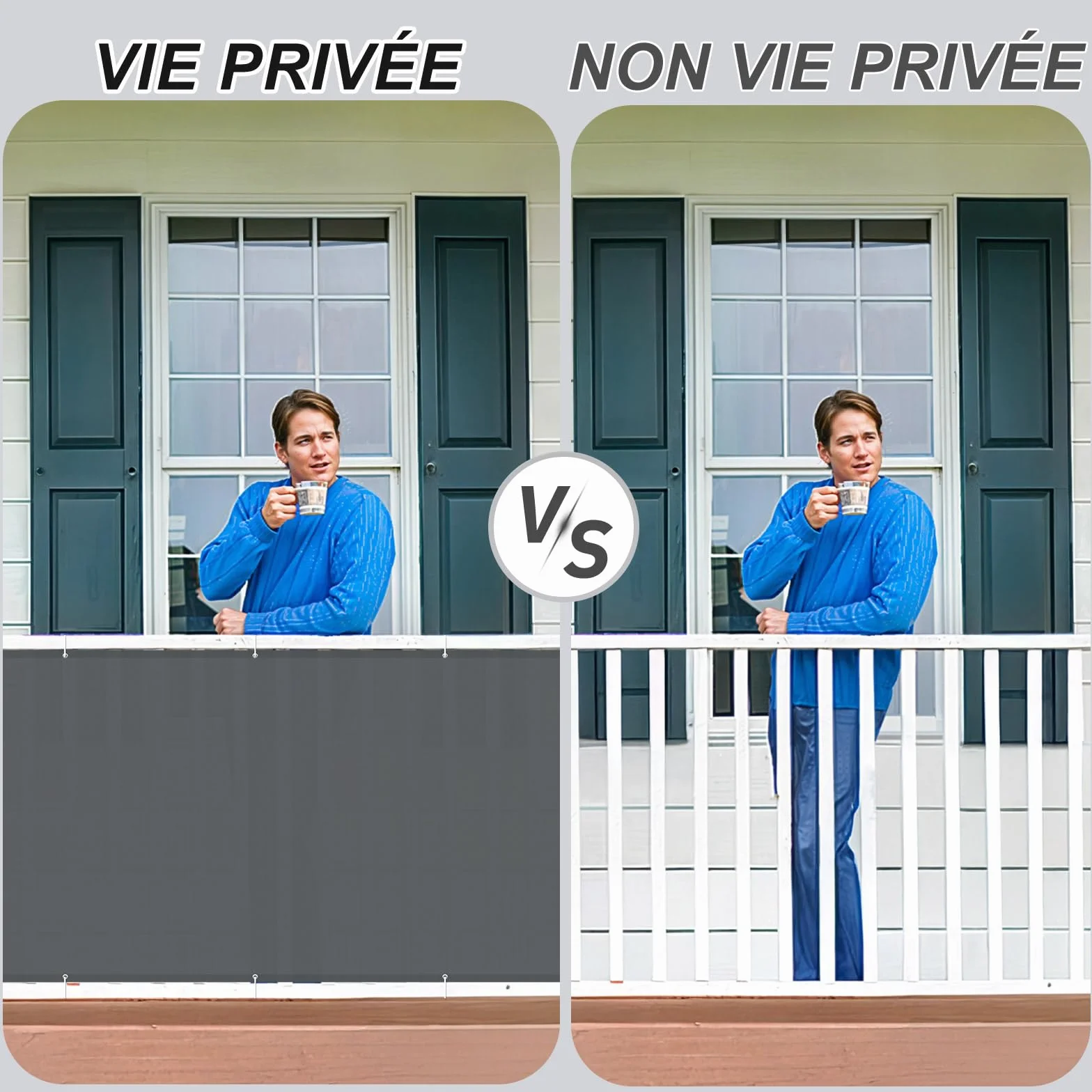 HENG FENG Brise Vue Balcon 90x400cm PES Pare-Exterieur Cache Occultant Terrasse Résistant Eau UV Anthracite