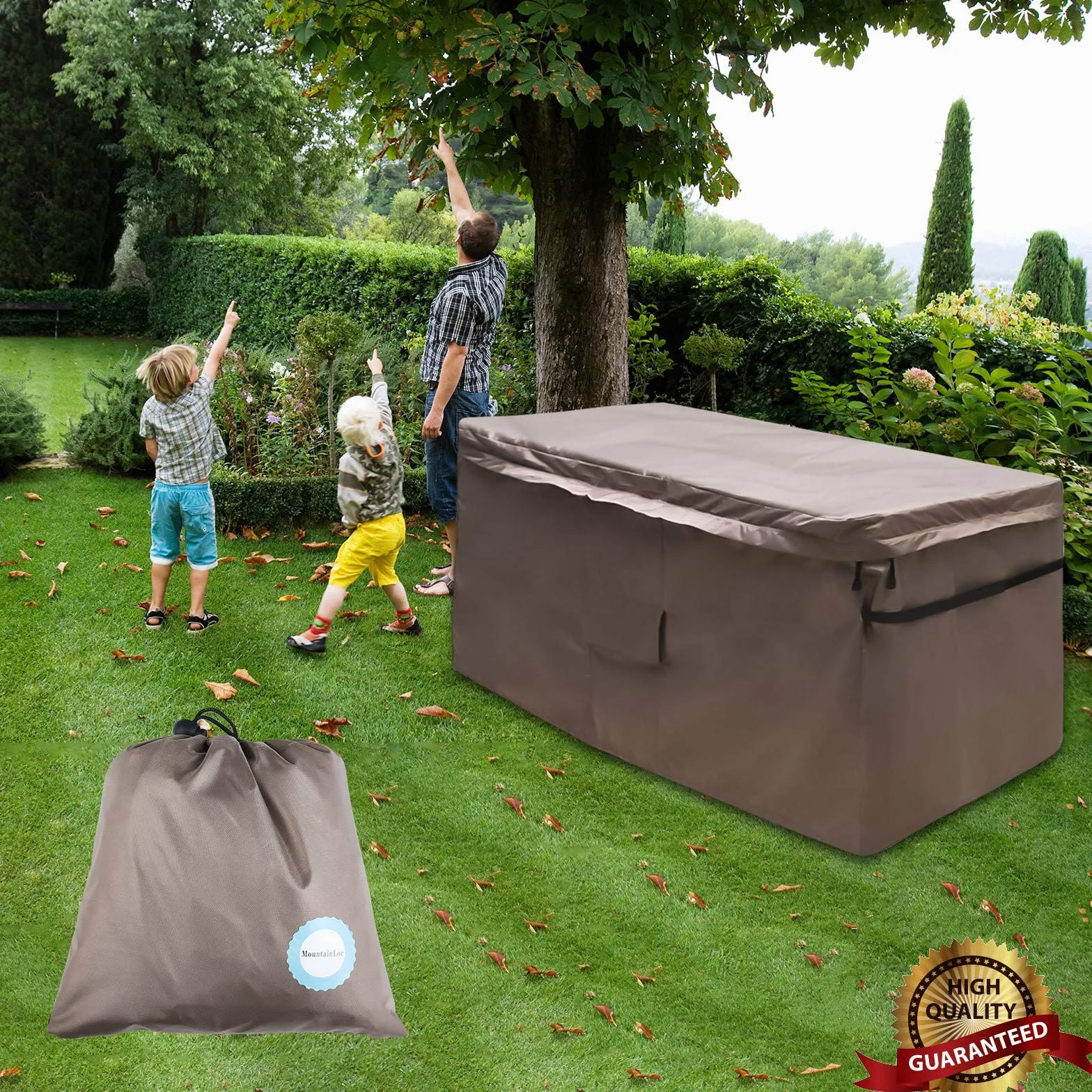 Housse de protection Oxford 420D imperméable marron 130x71x67 cm pour boîte de rangement extérieur