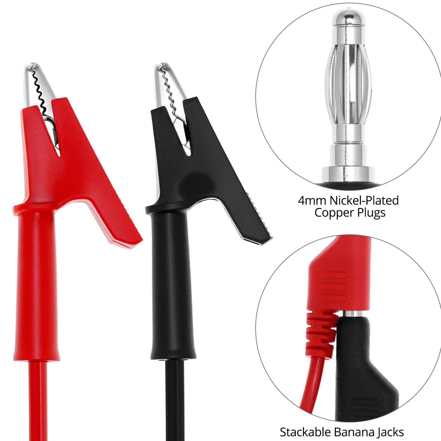 QWORK® Kit de fils de test multimètre, cordons de test à fiche banane de 1 m, cordons pour pinces crocodiles, aiguilles remplaçables