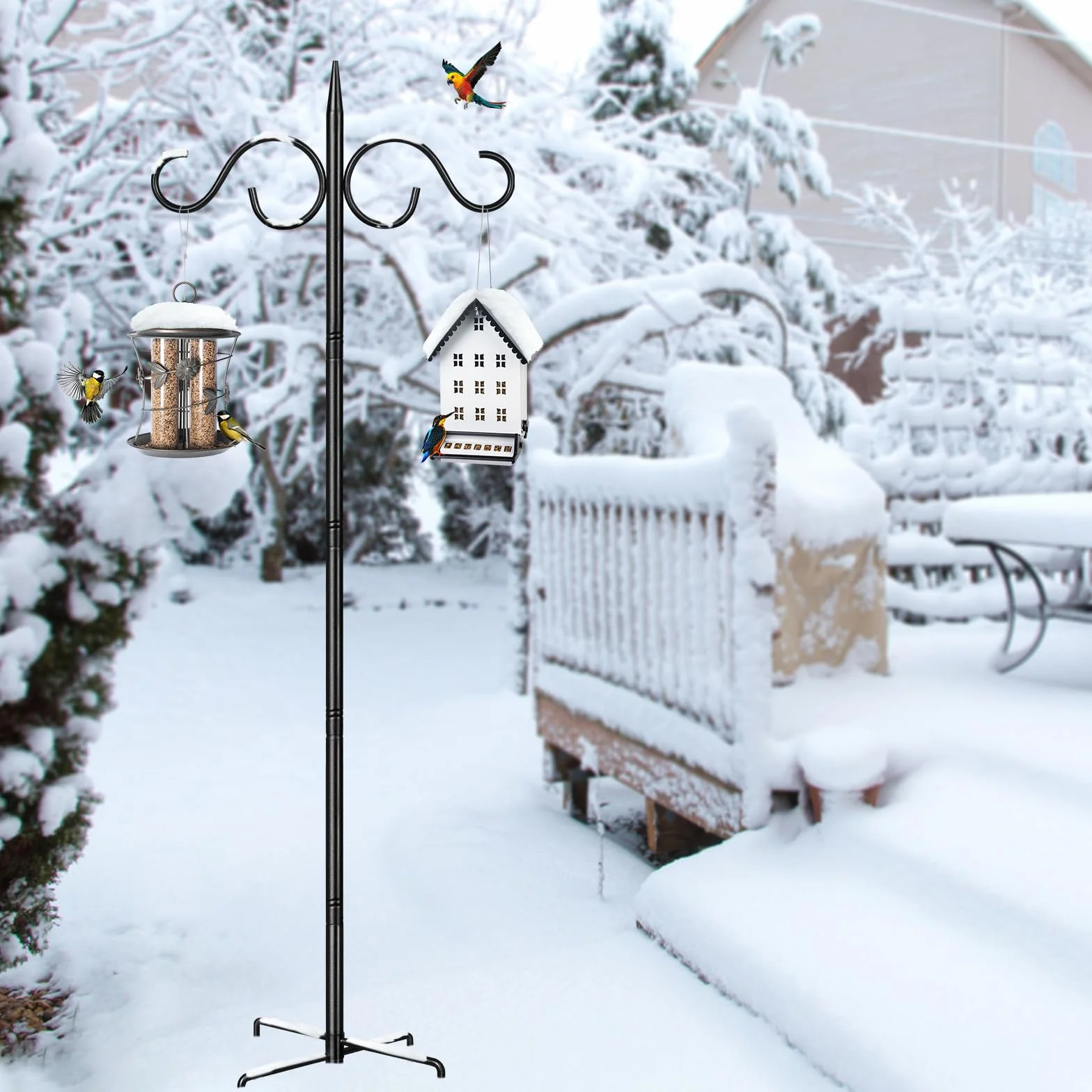 Poteaux et crochets pour mangeoire à oiseaux 2 m robuste support base double crochets extérieur jardin