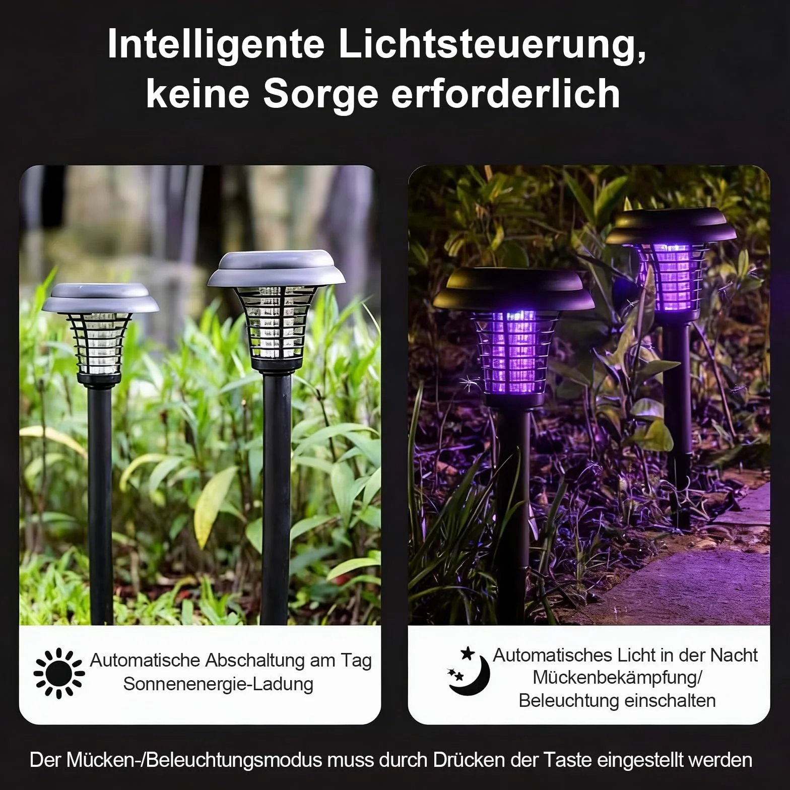 Piège à moustiques solaire 4 pièces destructeur d'insectes électrique étanche UV lumière blanche commutation automatique