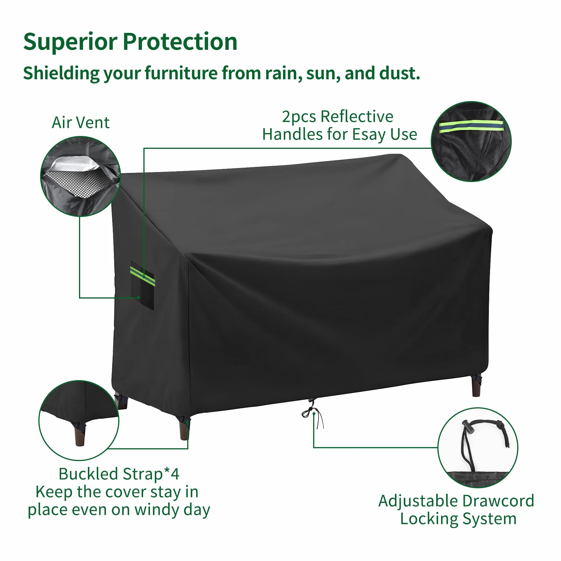 Housse de banc de jardin 3 places Oxford 420D imperméable coupe-vent revêtement PU 134x66x63/89cm Noir
