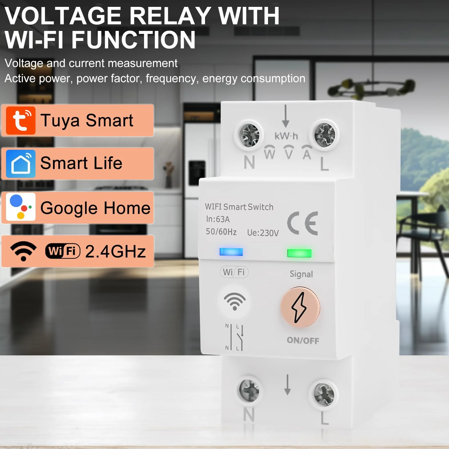 Disjoncteur wifi 63A TUYA commande vocale compteur d'énergie AC80-300V disjoncteur intelligent Interrupteur connecté à distance Protection contre les surcharges de surintensité