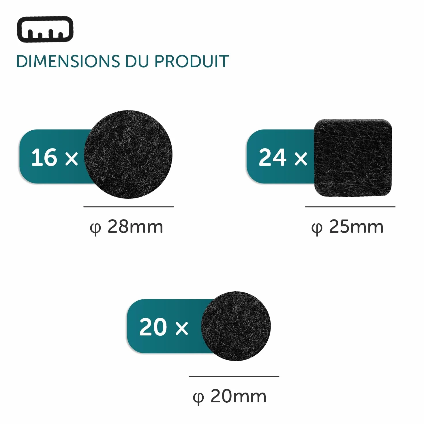 shinfly Patins pour Meubles 60 Pièces, Noir, Auto-adhésifs Patin Chaise, Tampon Meuble, 3mm d'épaisseur Patins Feutre pour Meubles, Anti-Rayures