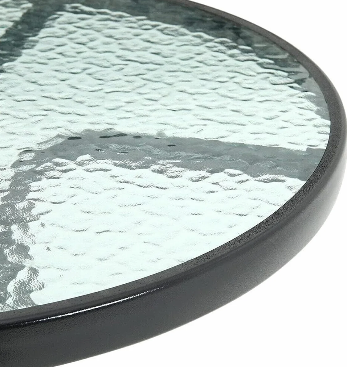 Table Ronde 60 cm Verre Trempé Transparent Piètement Acier Noir Bistrot Compact Moderne