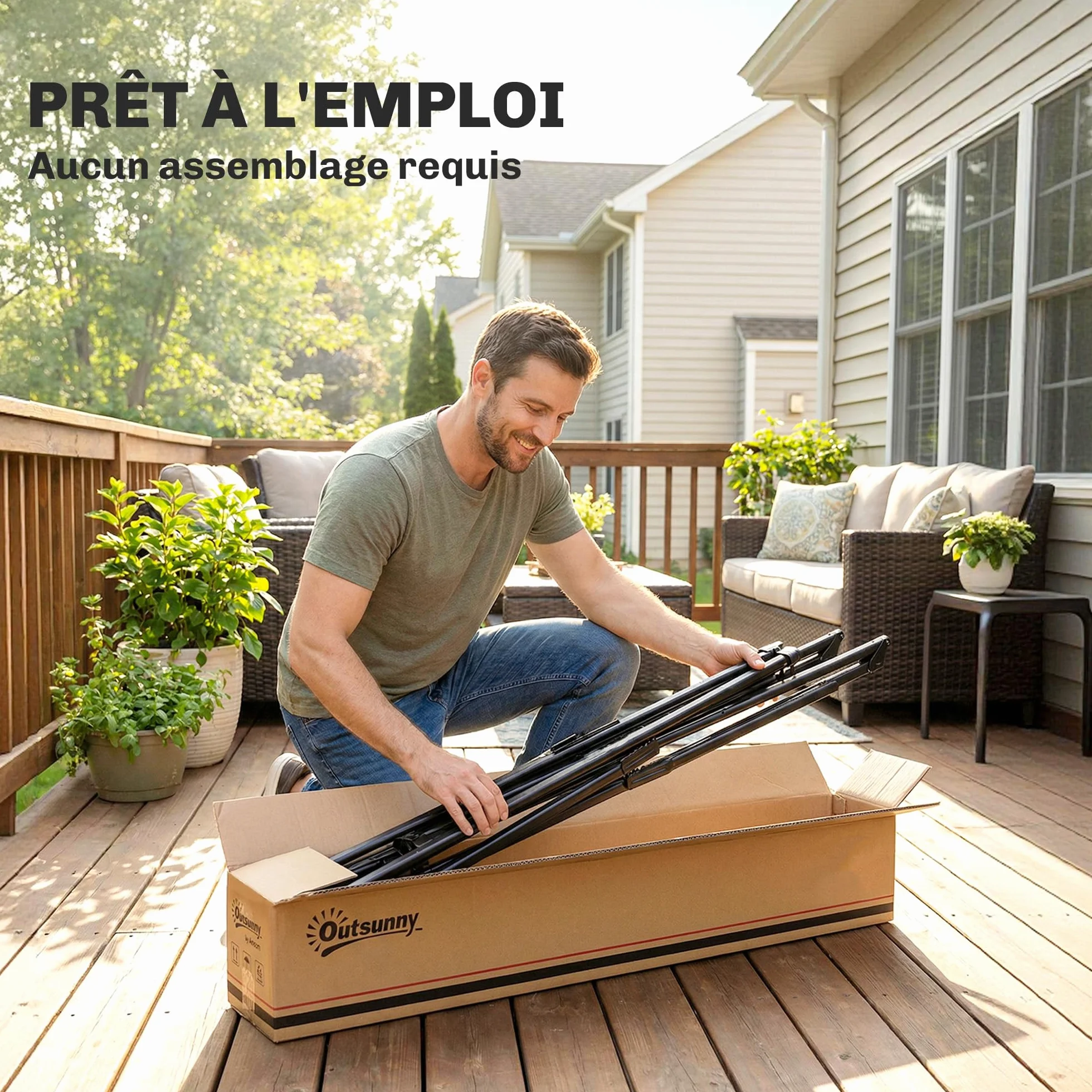Outsunny Support de Hamac 290 cm, Cadre en Acier Pliable, Portable, Capacité 120 kg, Noir