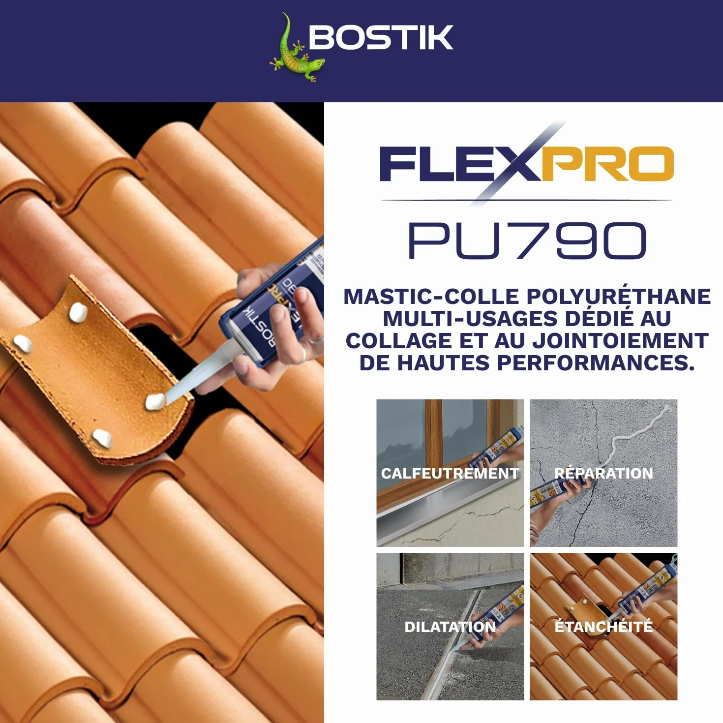 Bostik Colle Flexpro PU 790 Blanc – Mastic Colle et Jointe Multi-Usages – Tous Matériaux – Intérieur/Extérieur et Milieux Humides – Formule Polyuréthane Haute Performance – 300 ml