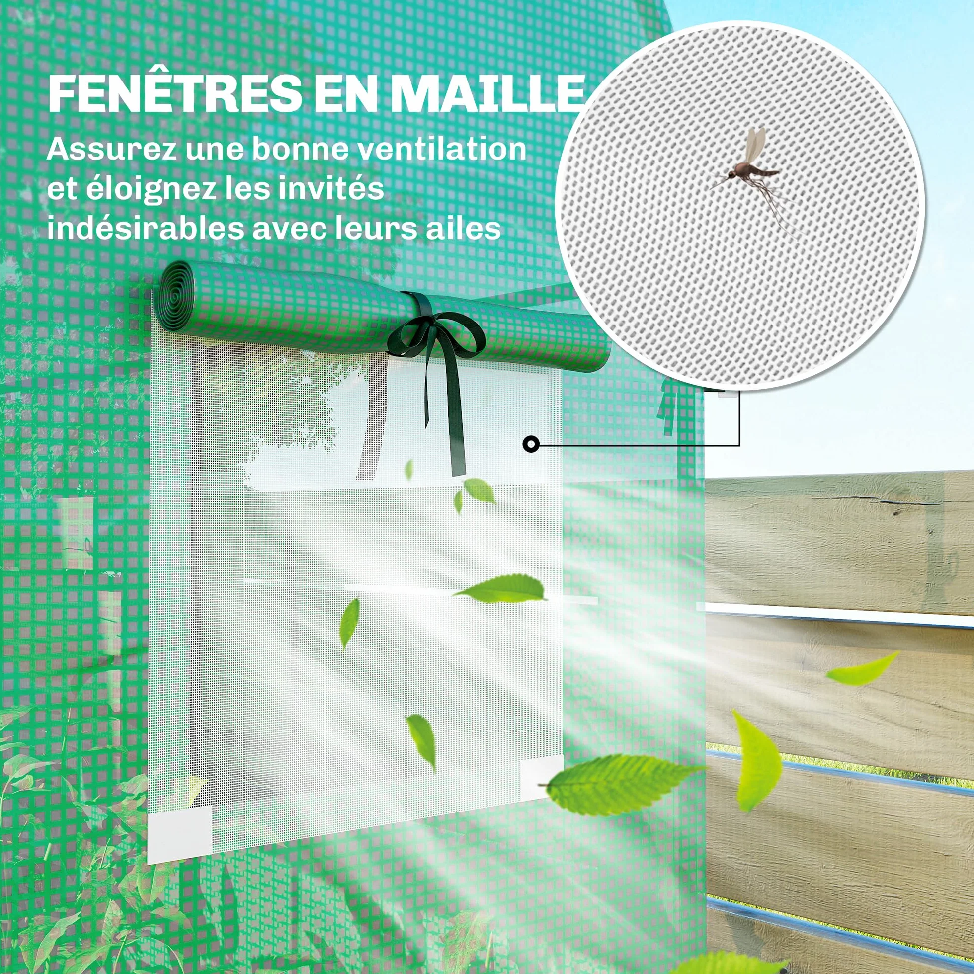 Outsunny Serre de Jardin, Petite Serre de Balcon en Bâche PE et Châssis Acier, Porte Roulante, Fenêtres en Maille, 170 x 68 x 200 cm, Vert