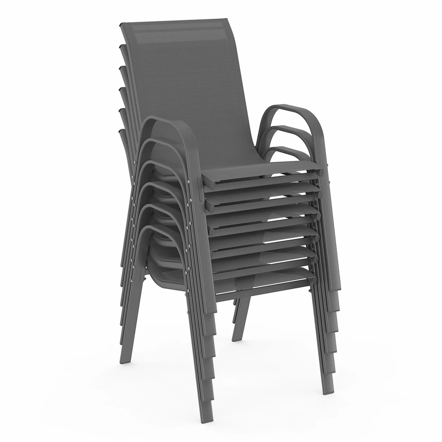 Salon de Jardin Madrid Table 190 CM 8 Chaises Empilables Gris Anthracite
