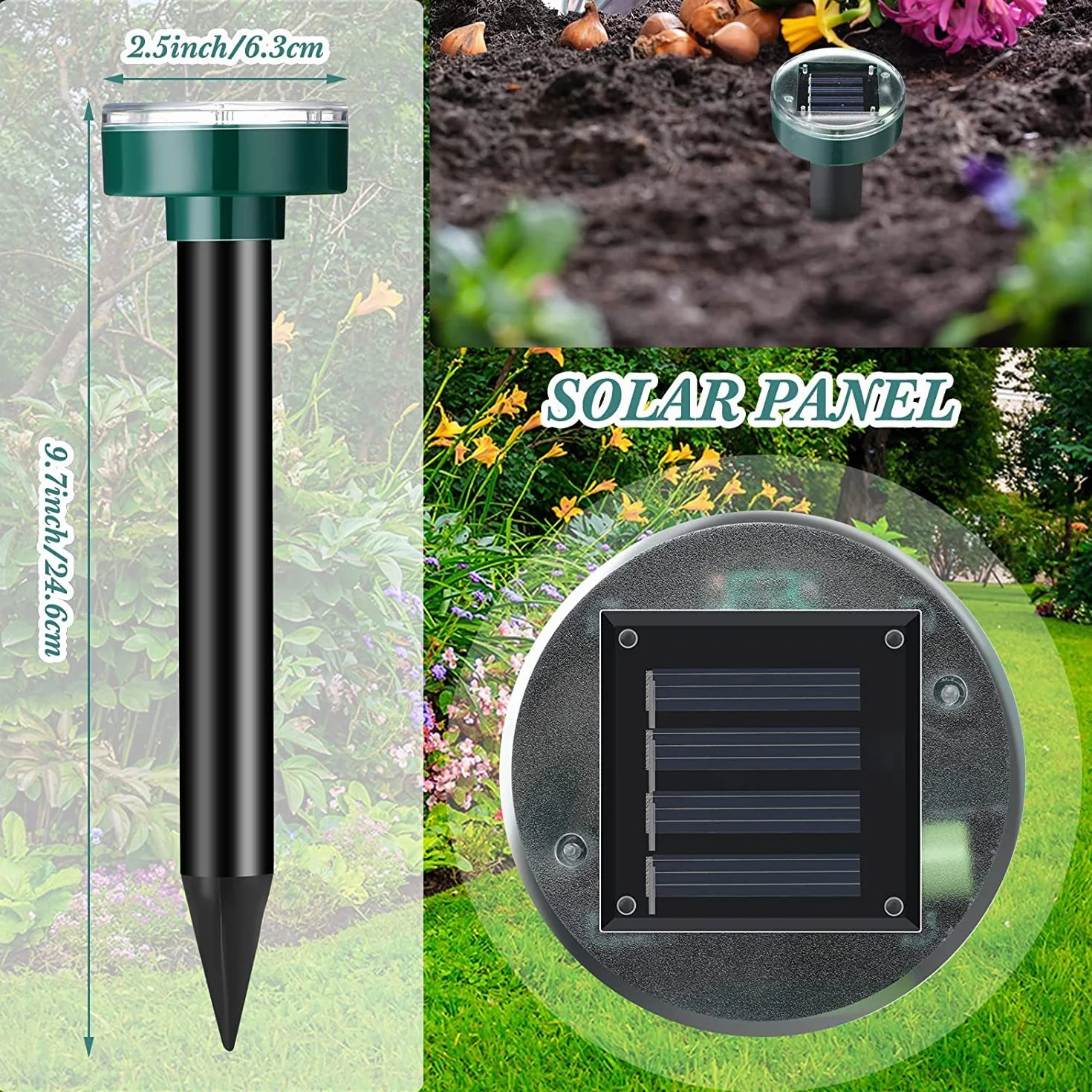 Répulsif Taupe Solaire à Ultrason 4 Pièces IP65 Imperméable Anti Gopher Serpent