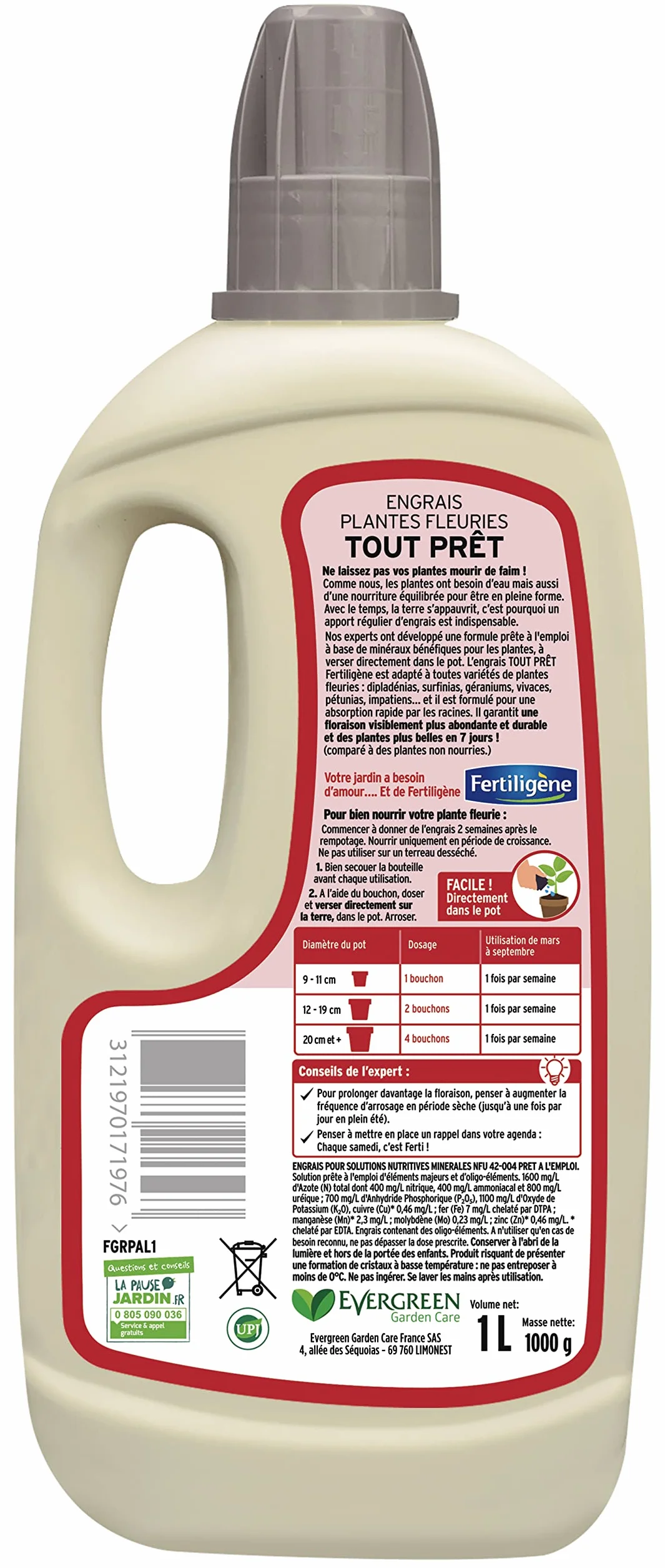 Fertiligène FGRPAL1 Engrais Liquide Plantes Fleuries 1 L
