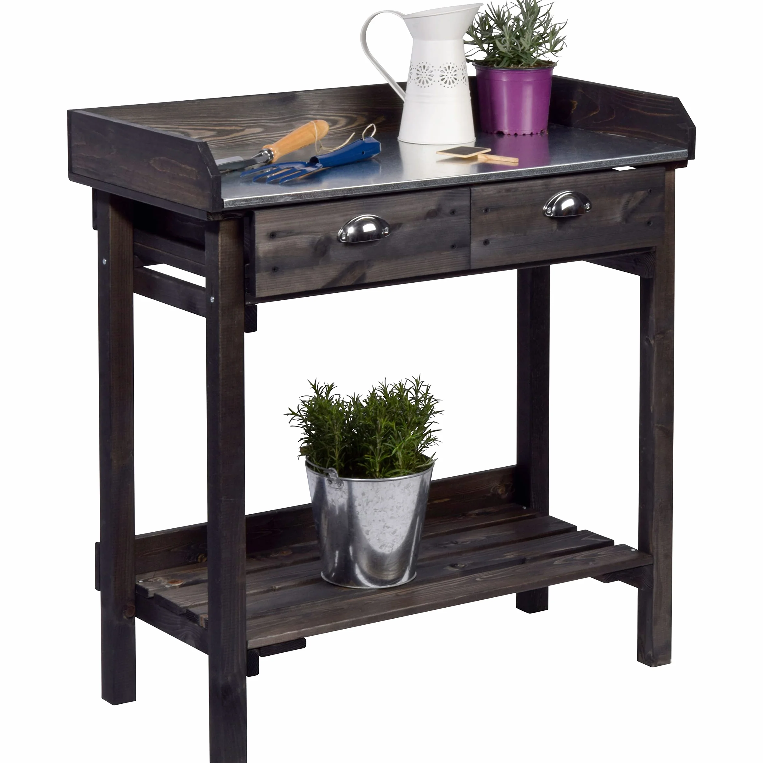 dobar Table de plantation design avec 2 tiroirs en bois d'épicéa massif 79 x 39 x 90 cm Noir