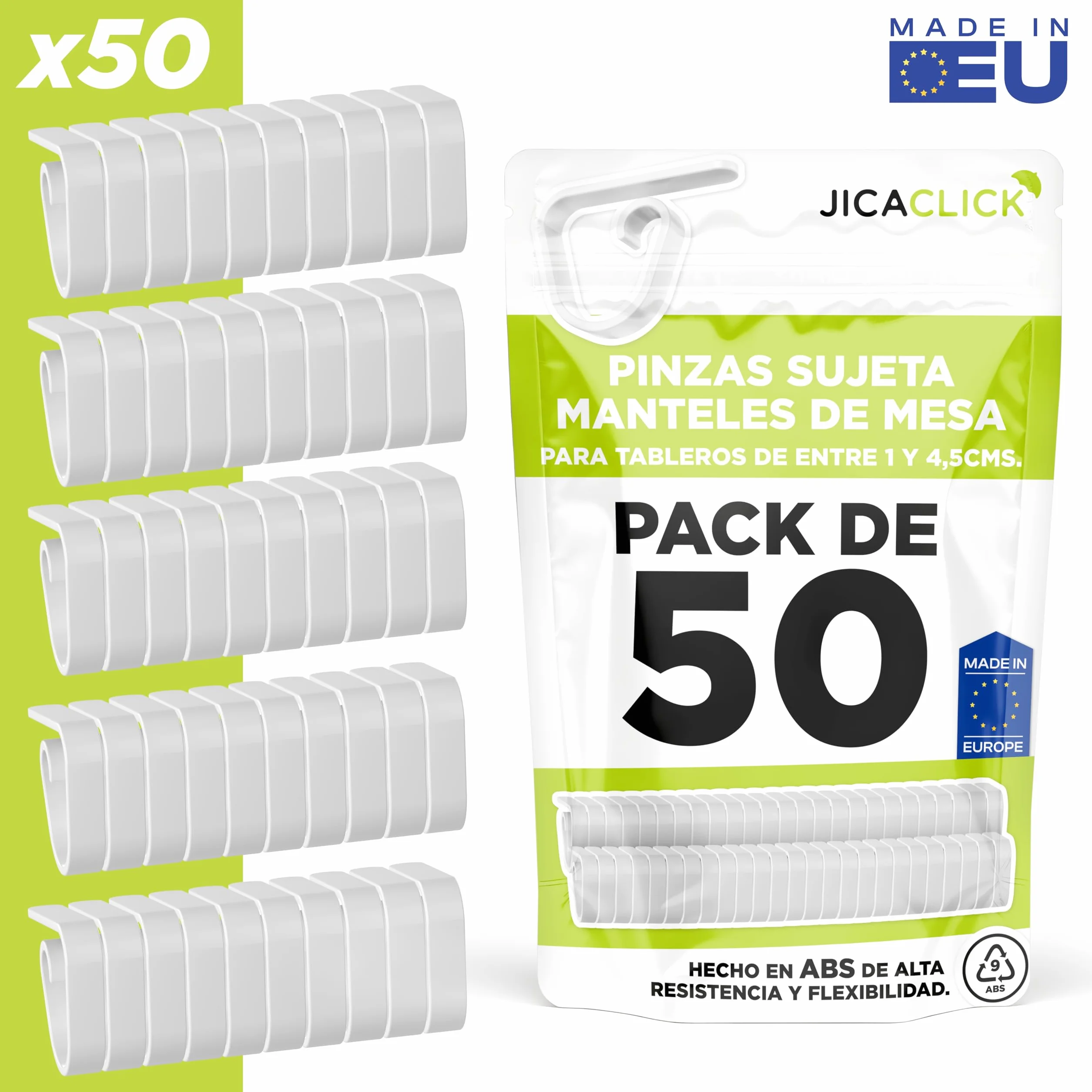 Pince Nappe Lot 50 Acier Inoxydable Fixation Universelle 1 à 4,5 cm Extérieur Blanc