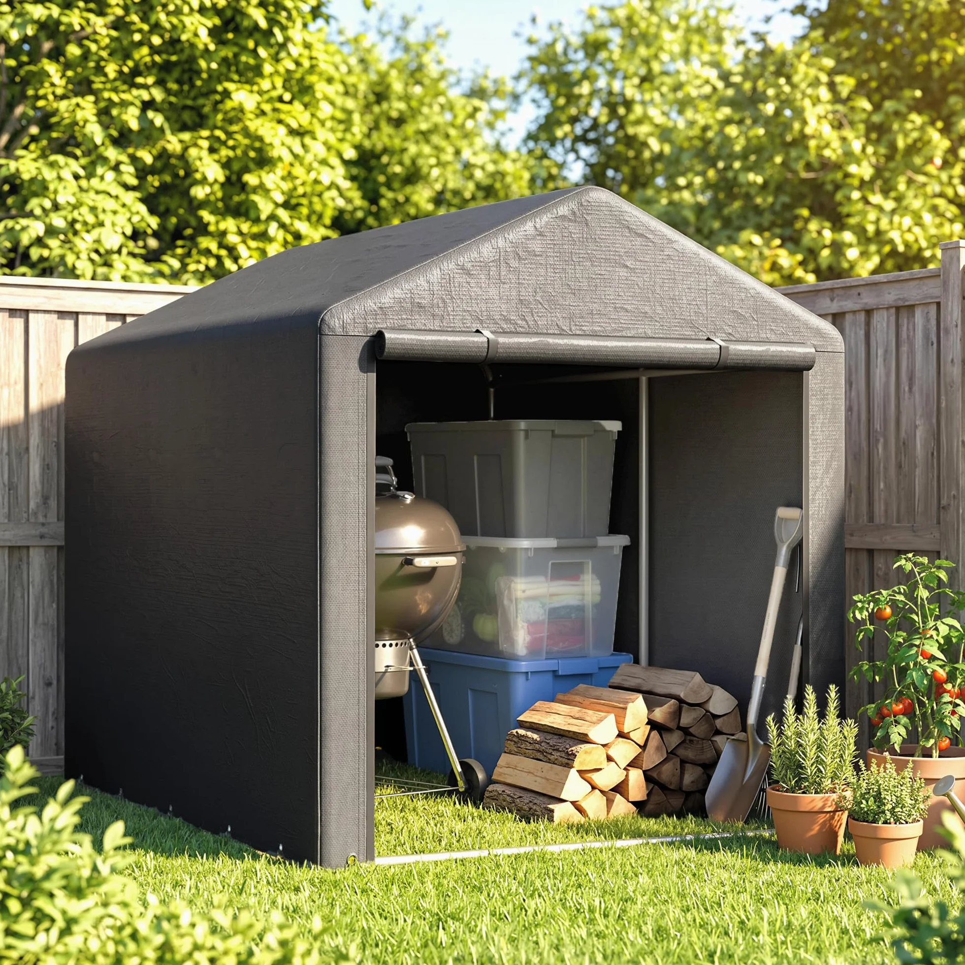 Outsunny Abri de Jardin Tente de Stockage Imperméable 160x218x172cm Gris Foncé