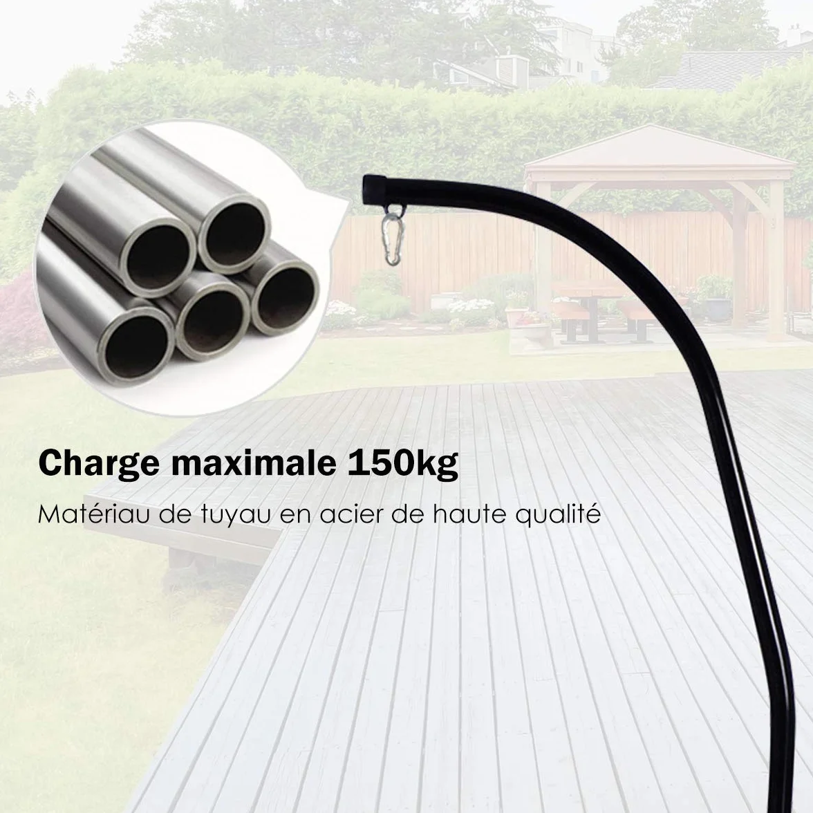 GOPLUS Support de Hamac 150 kg Acier 111 x 84 x 207 cm Noir