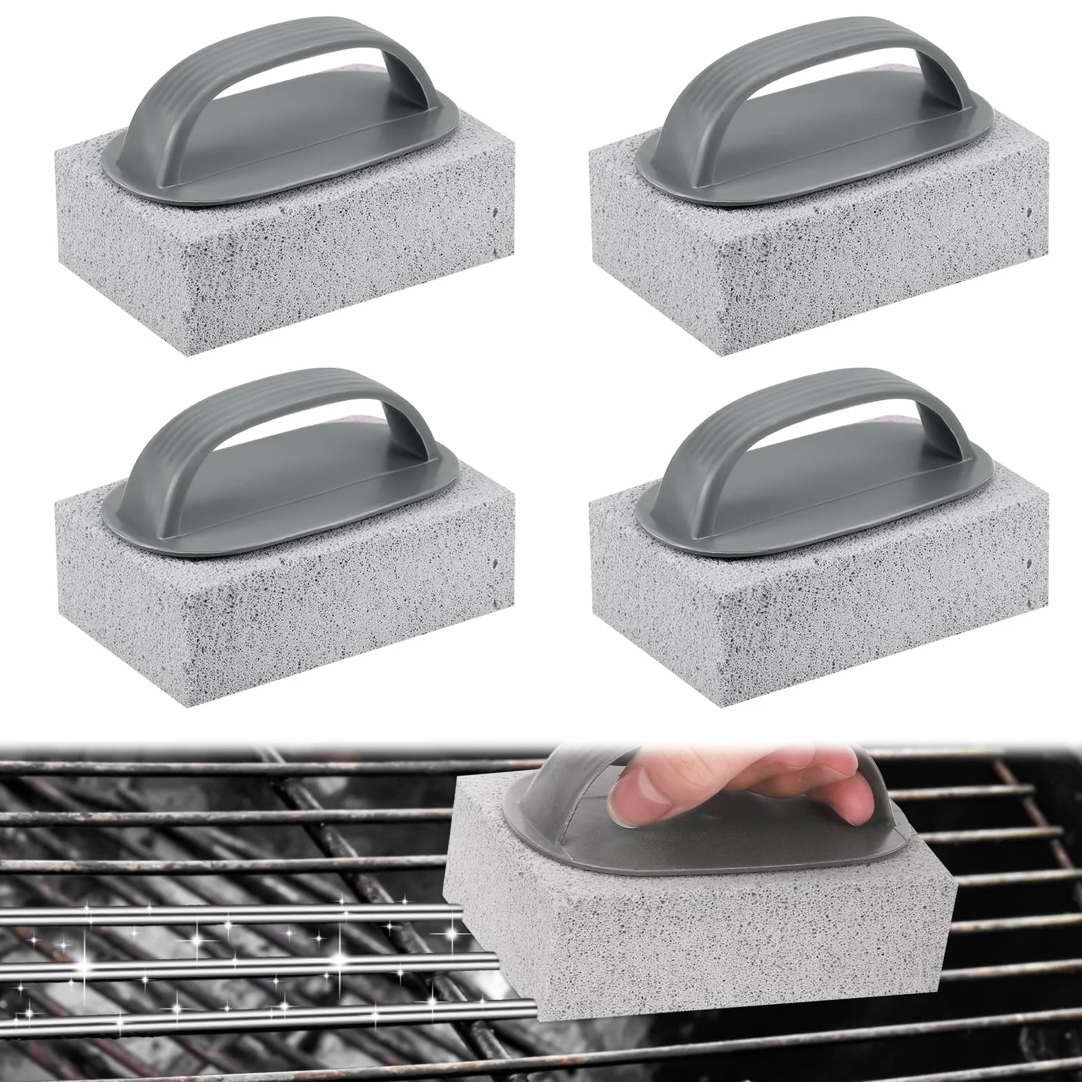 Zocipro 4Pcs Pierre de Nettoyage pour Barbecue Grille avec Poignée