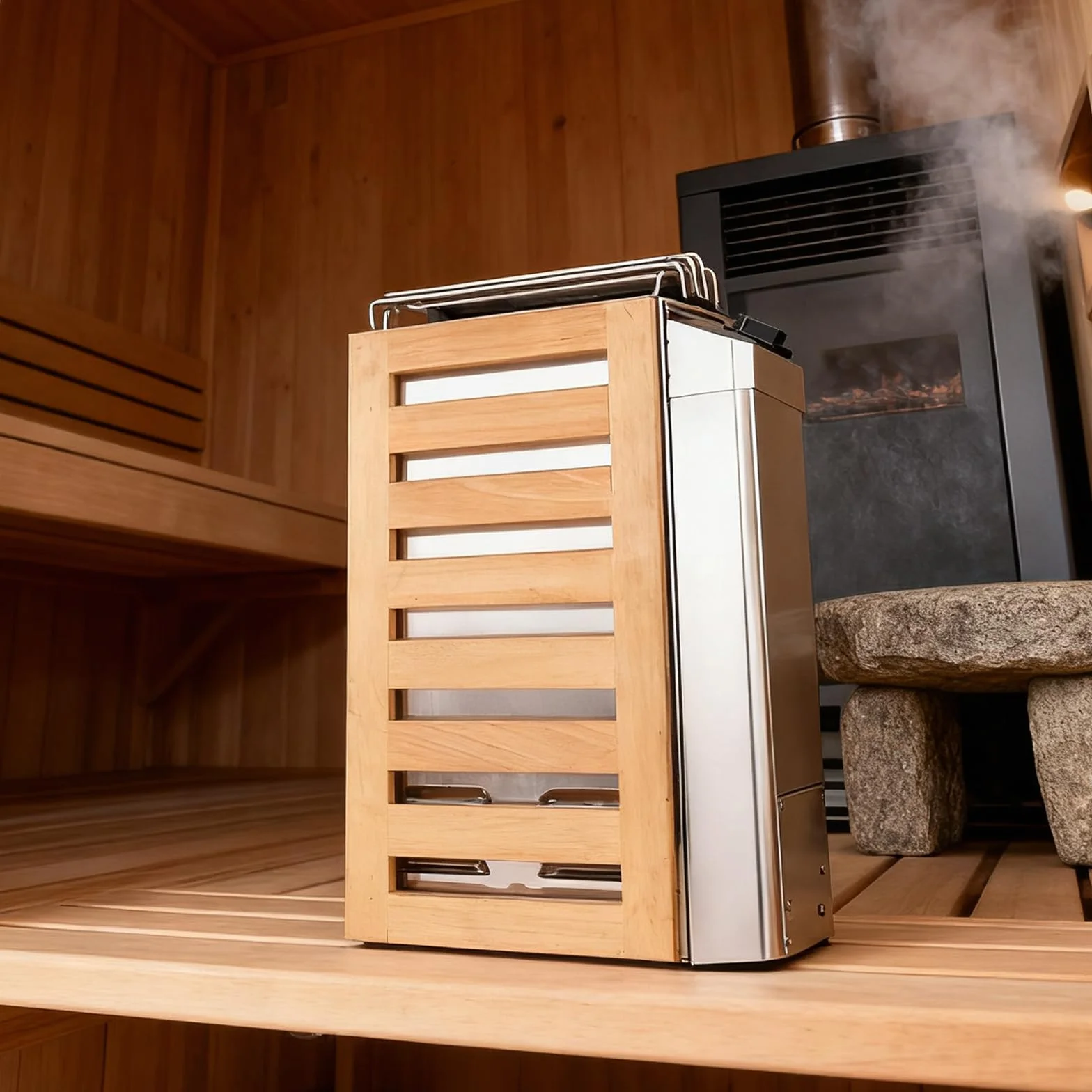 Poêle Sauna électrique Portable 3,6 Kw En Acier Inoxydable Avec Commandes Internes Pour L'Intérieur Et L'extérieur Avec Minuterie 3 Heures Et Contrôleur Numérique Pour 3 à 6 M³ Accessoires Sauna