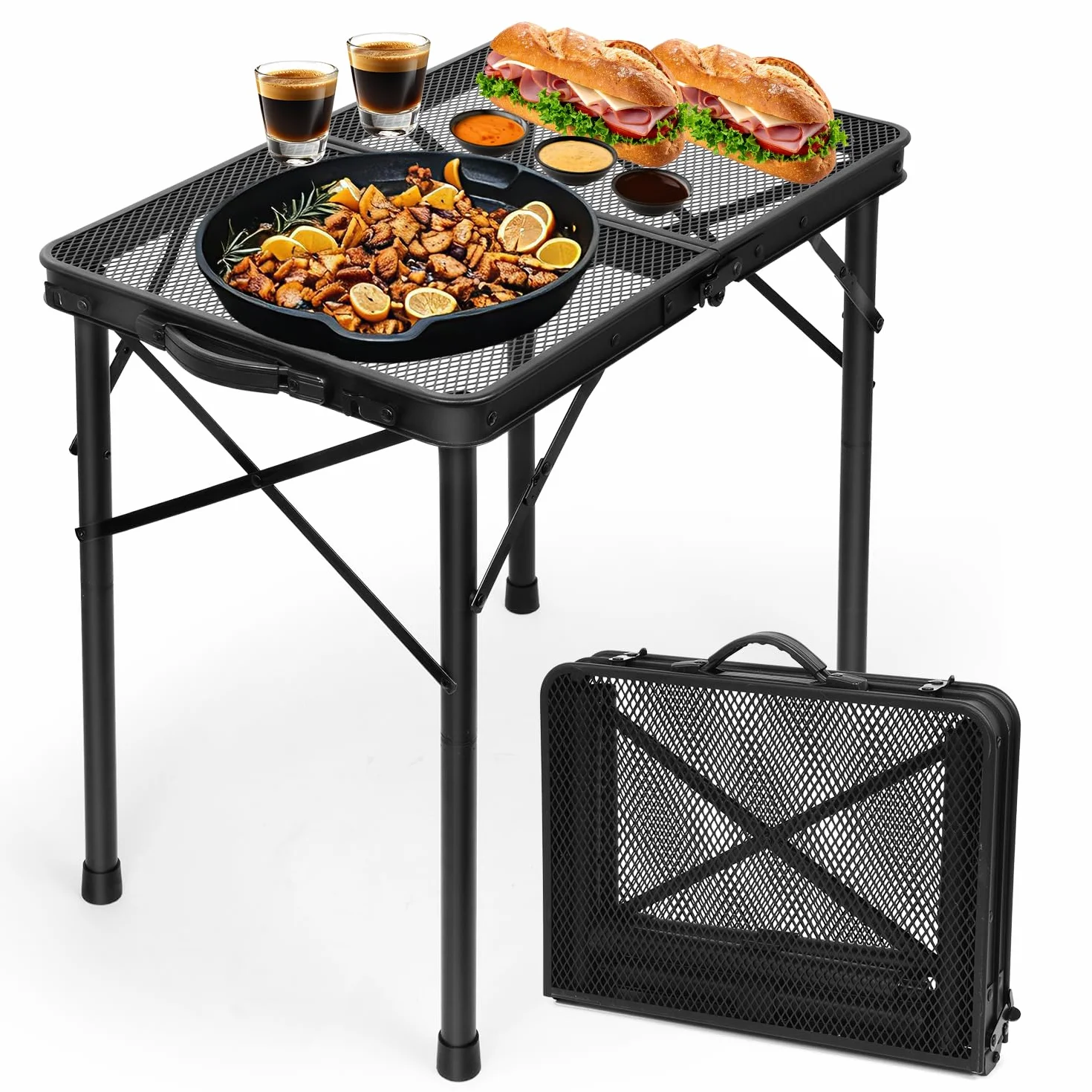 EASTSTORM Table de Camping Pliante 60×40cm, 2 Réglages de Hauteur, Grille Métallique pour Intérieur/Extérieur