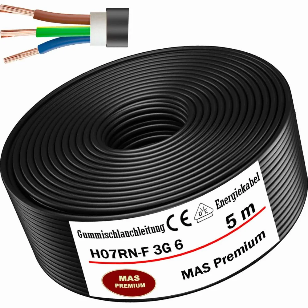 MAS Premium Câble d'alimentation en caoutchouc H07RN-F 3G6 mm² - Flexible avec conducteur de protection pour appareils lourds - De 5 à 50 m - 5 m