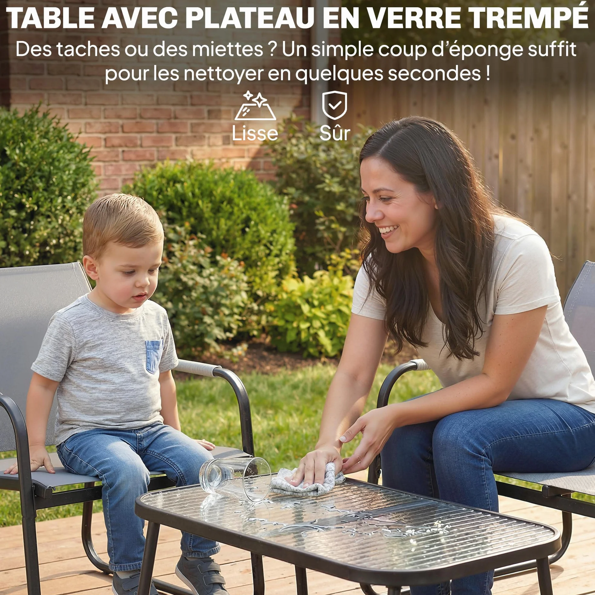 Outsunny Salon de Jardin 4 Pièces Acier Textilène Ensemble Terrasse Accoudoirs Corde Tressée Canapé 2 Places Fauteuils Table Basse Verre Trempé Gris