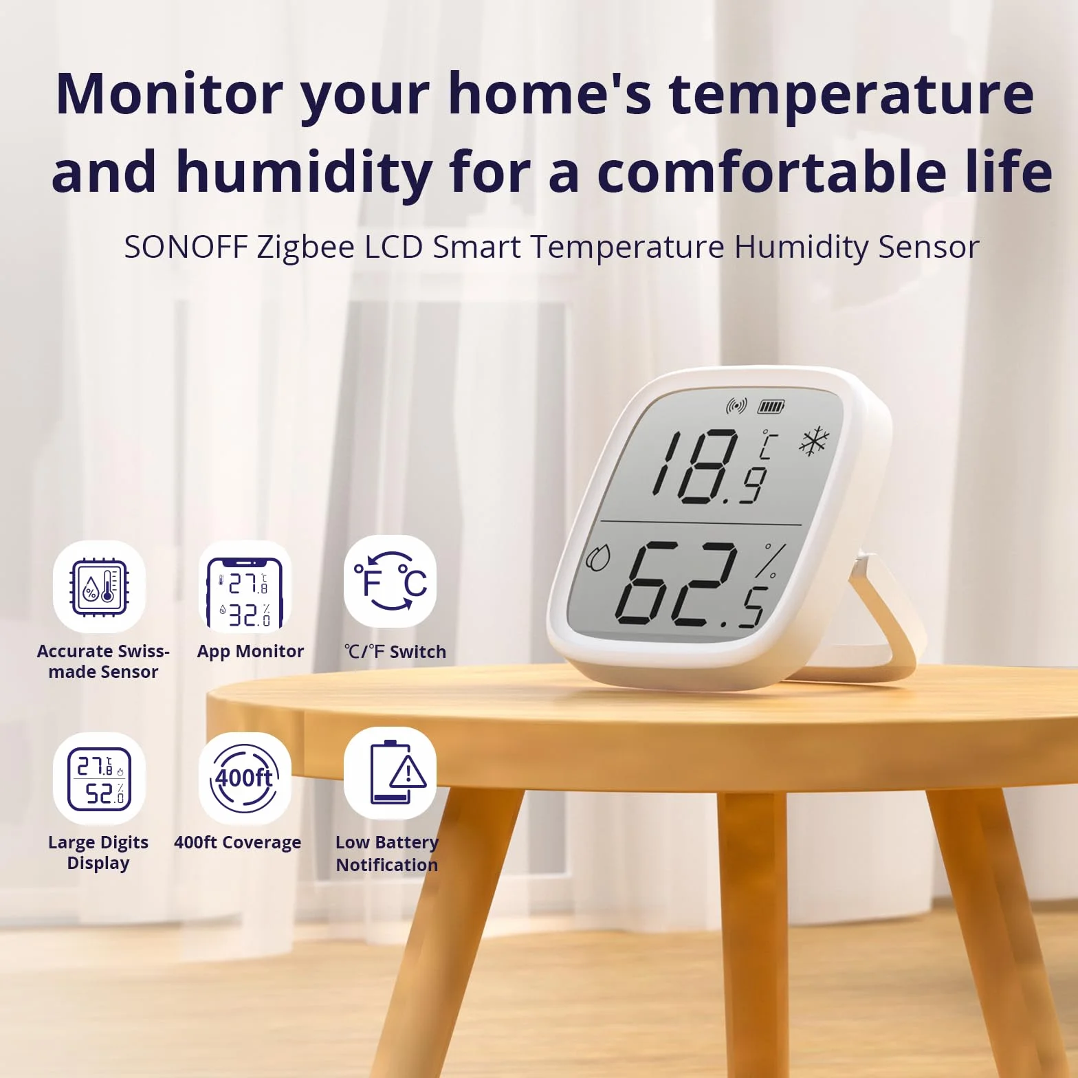 SONOFF SNZB-02D Capteur ZigBee Température Humidité, Thermomètre Hygromètre Intérieur, Écran LCD, 2 Pack