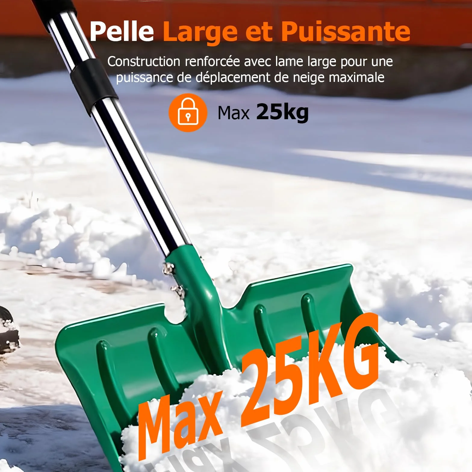 Pelle à Neige 163cm, Pelle Métal Haute Résistance 41cm, Manche Long Ergonomique Anti-Givre