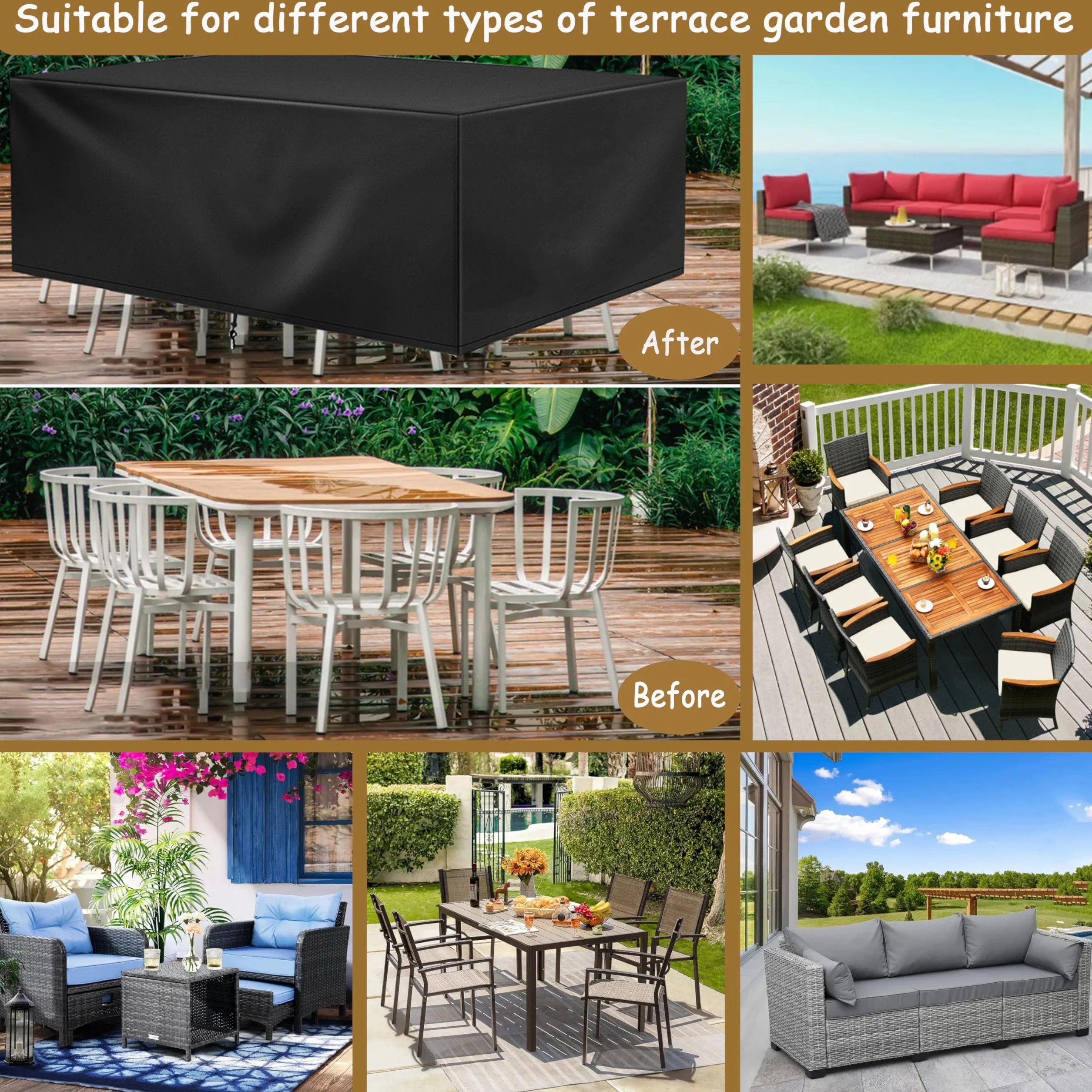 Housse de Protection Salon de Jardin 215x105x75cm Tissu Oxford 420D Imperméable