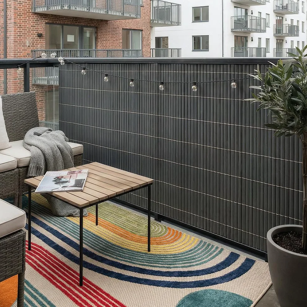 Mazovia Cache Balcon PVC 150x500 cm Gris sans Percer Résistant aux Intempéries UV Moderne