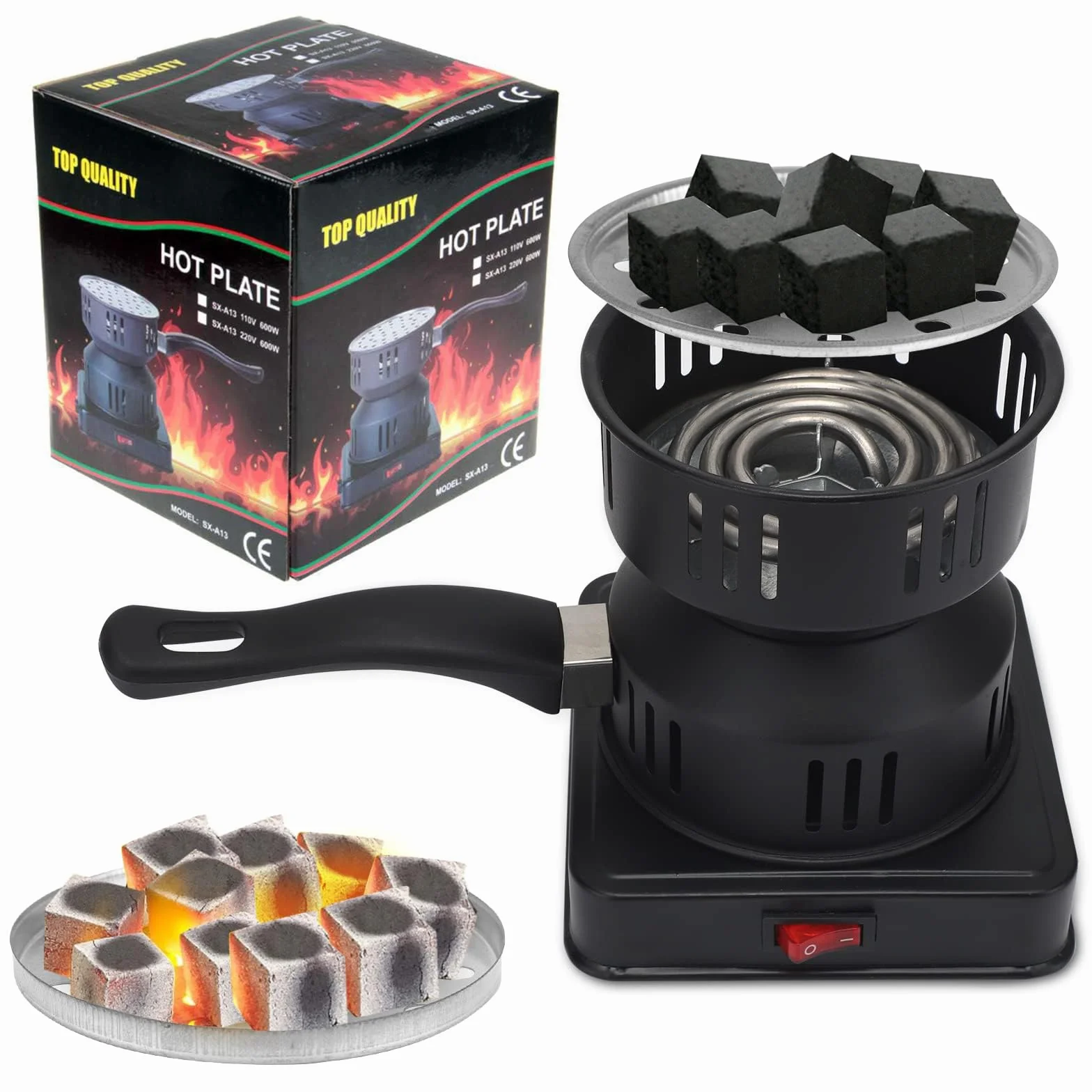 Allume Charbon Électrique 450-600 W Plaque Chauffante Protection Surchauffe pour Barbecue Camping