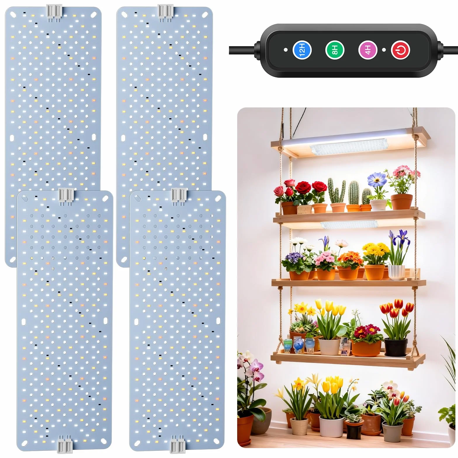 Lampe Horticole LED 40W 768 LEDs Spectre Complet avec Minuterie Auto 4/8/12H Daisy-Chain pour Plantes d'Intérieur