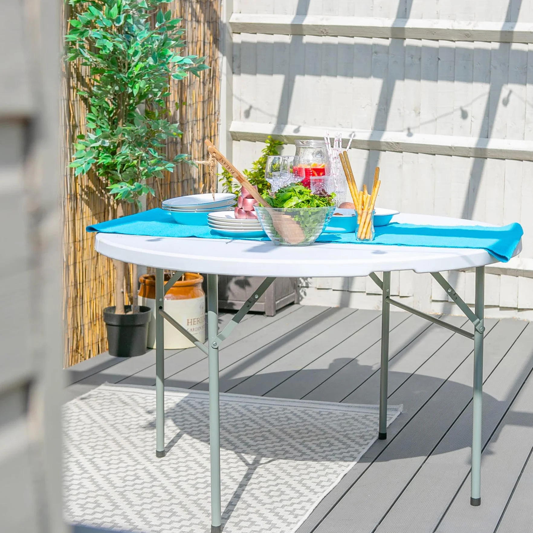 Harbour Housewares Ronde Pliante Table tréteau 120cm Blanc Heavy Duty Plein air Mobilier